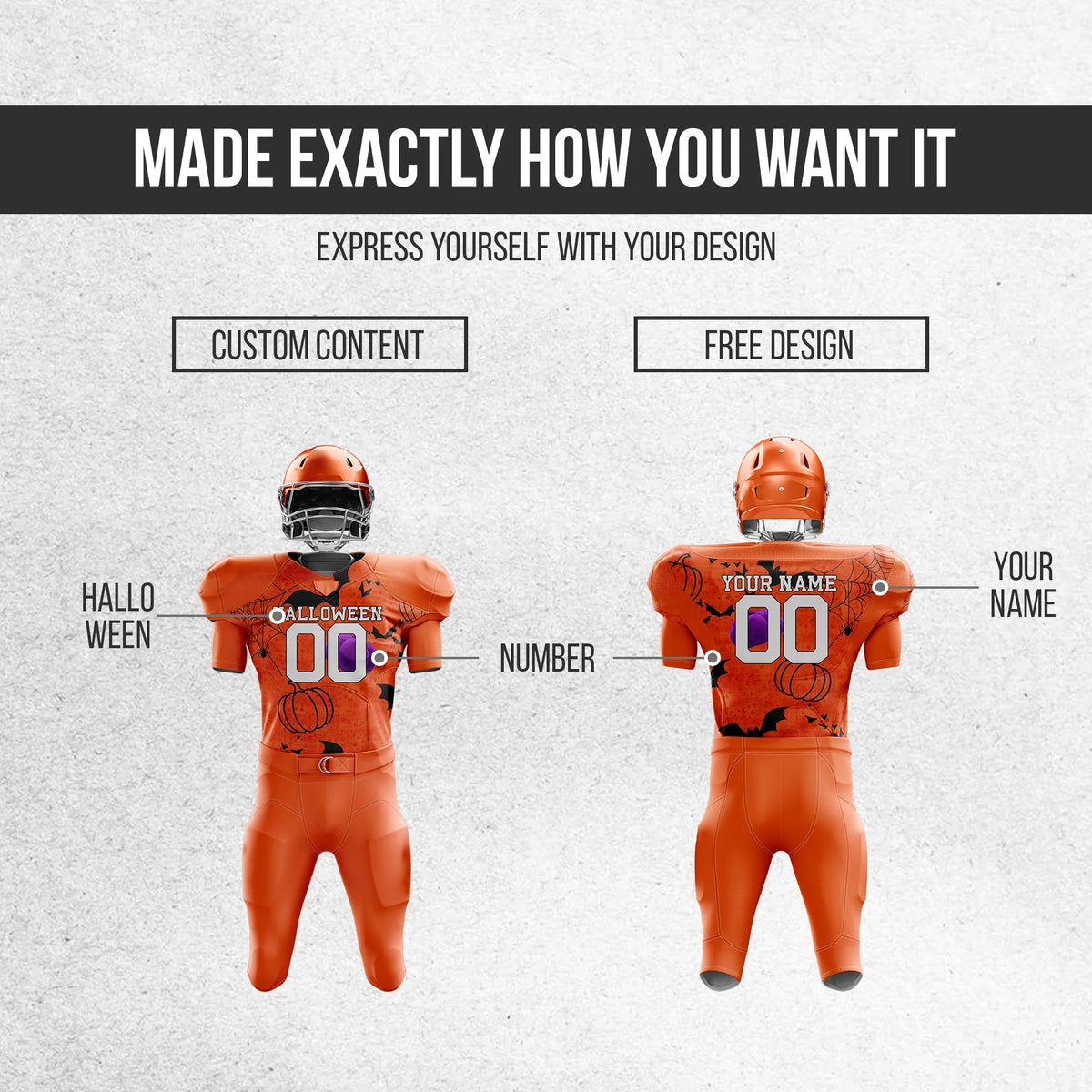 Custom Autumn Haunt American Football Jersey Personalized Uniform with Name & Number