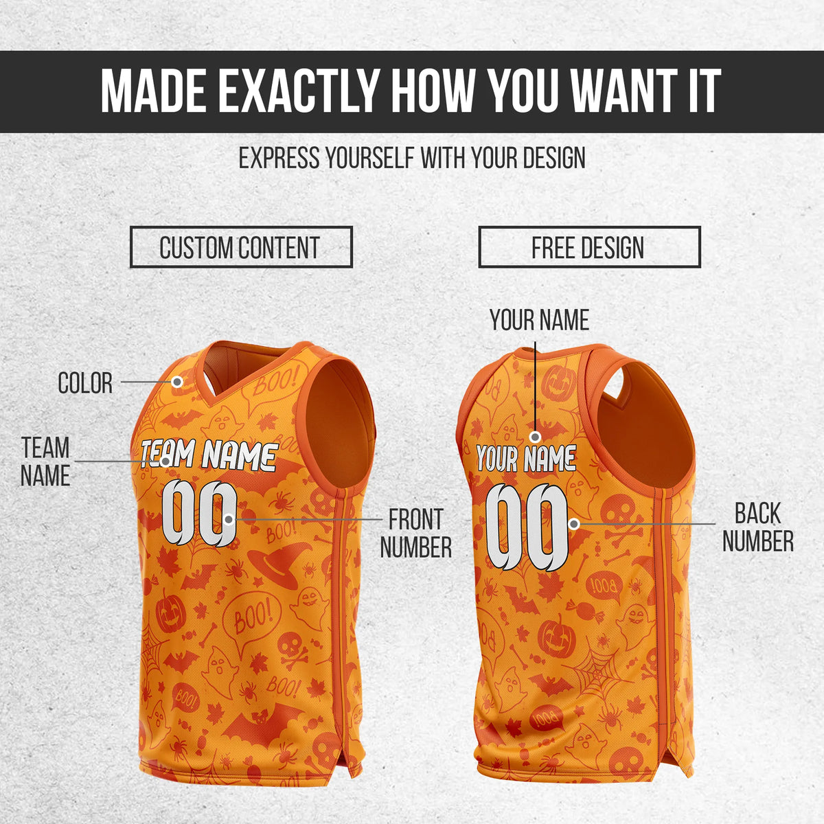 Custom Basketball BooFest Sports Jersey Personalized Uniform with Name & Number
