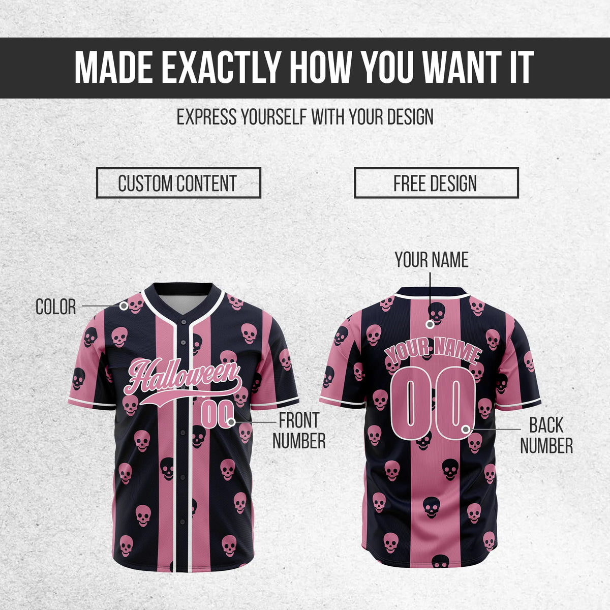 Custom Skullstripe Baseball Sports Jersey Personalized Uniform with Name & Number