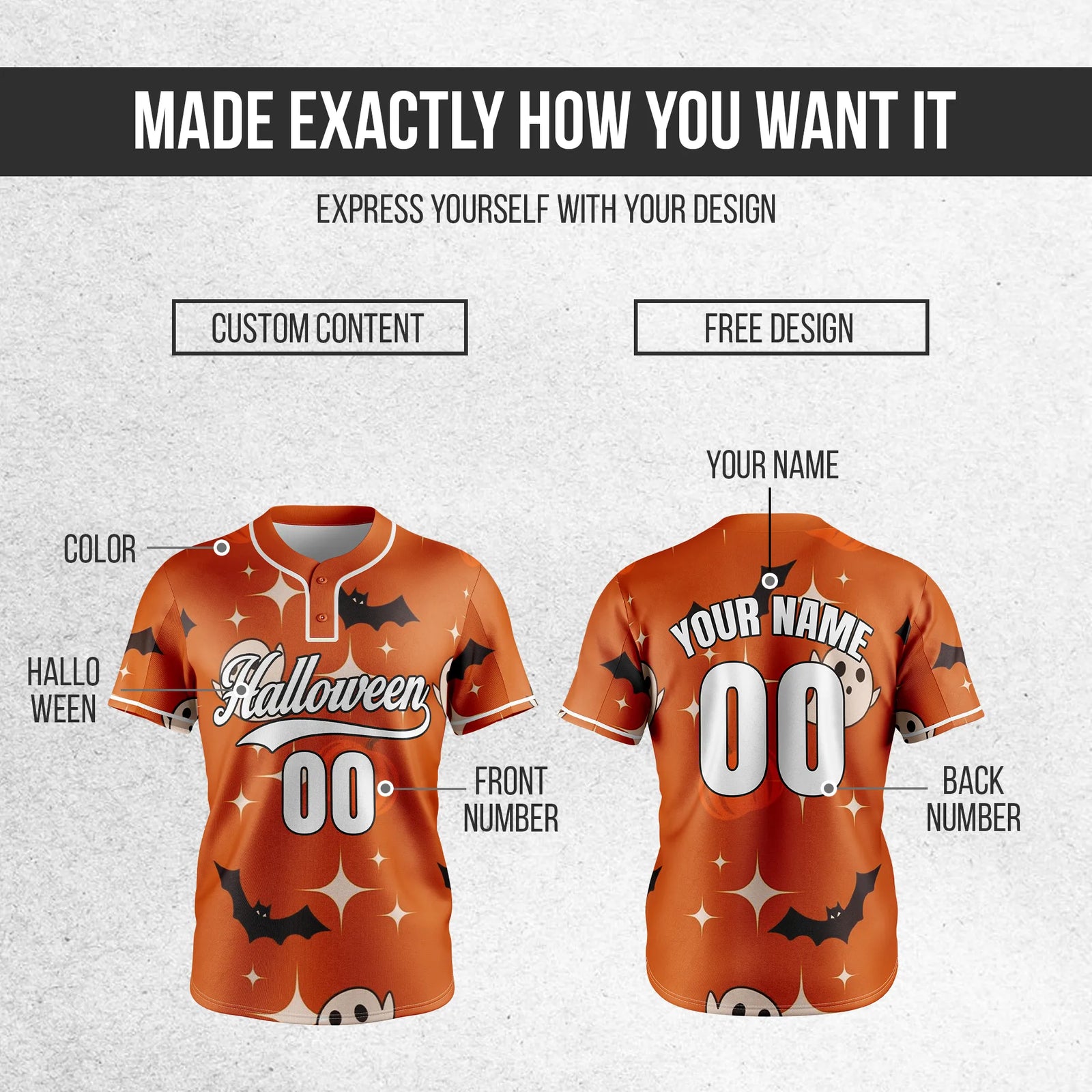 Custom Spooky Night Baseball Sports Jersey Personalized Uniform with Name & Number