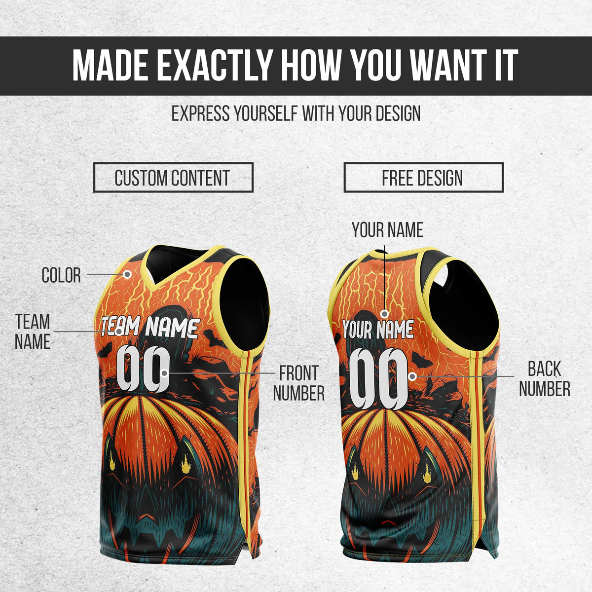 Custom Basketball Pumpkinfang Sports Jersey Personalized Uniform with Name & Number