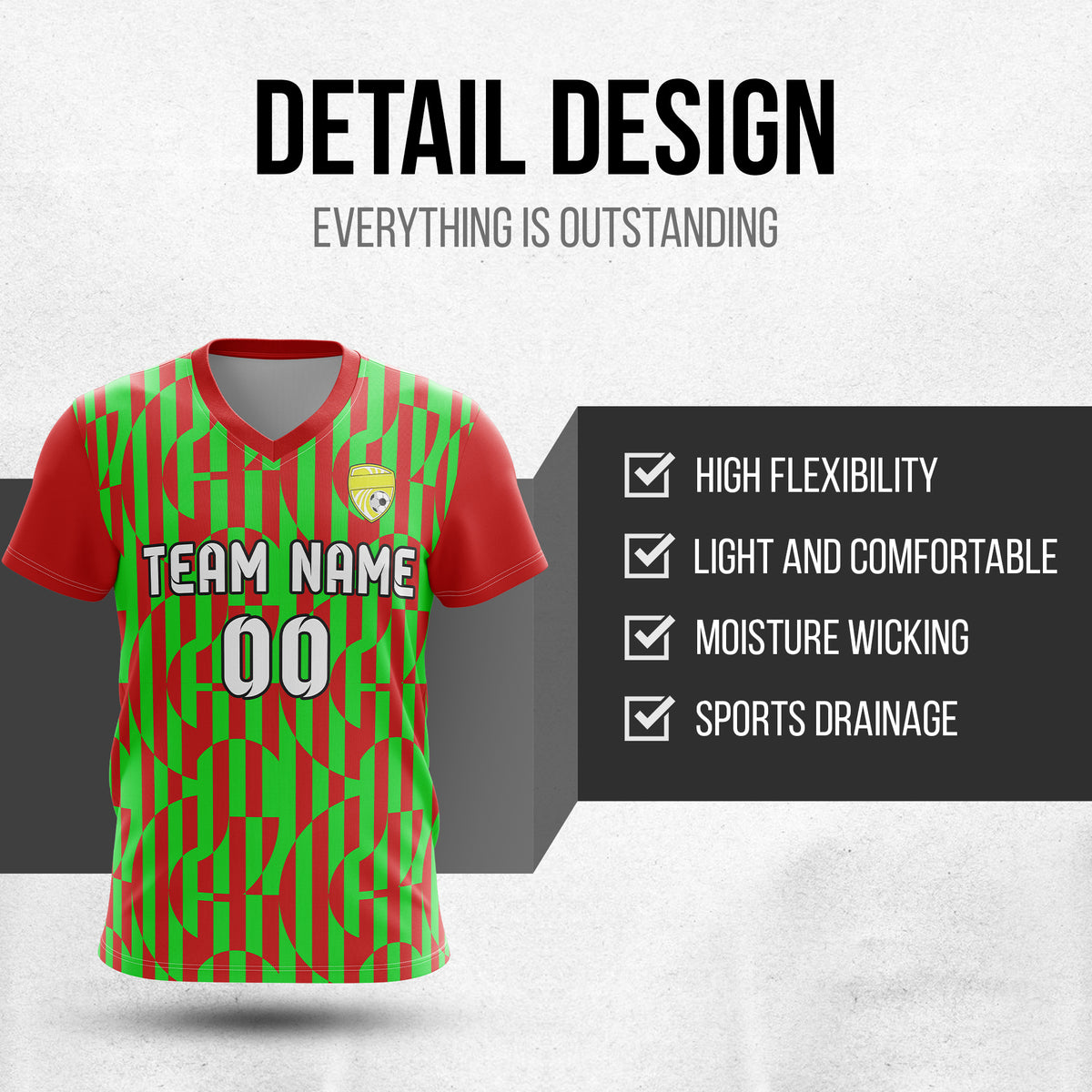 Custom Pulse Grid V-Full Pattern Red Soccer sport Tops Jersey