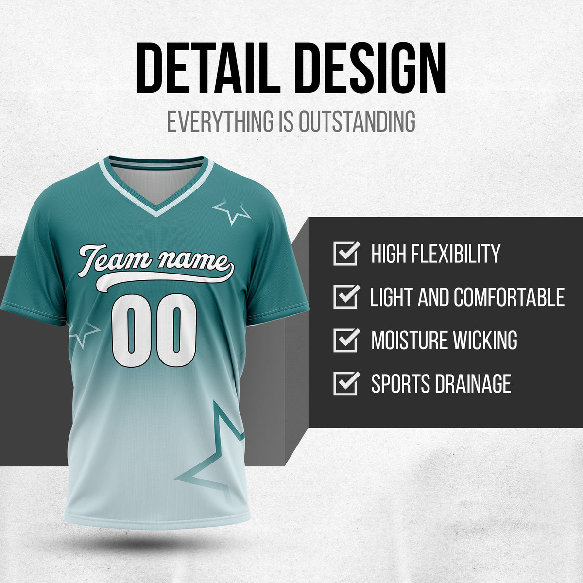 Custom Star Gradient Baseball Teal Sports Jersey Personalized Uniform with Name & Number