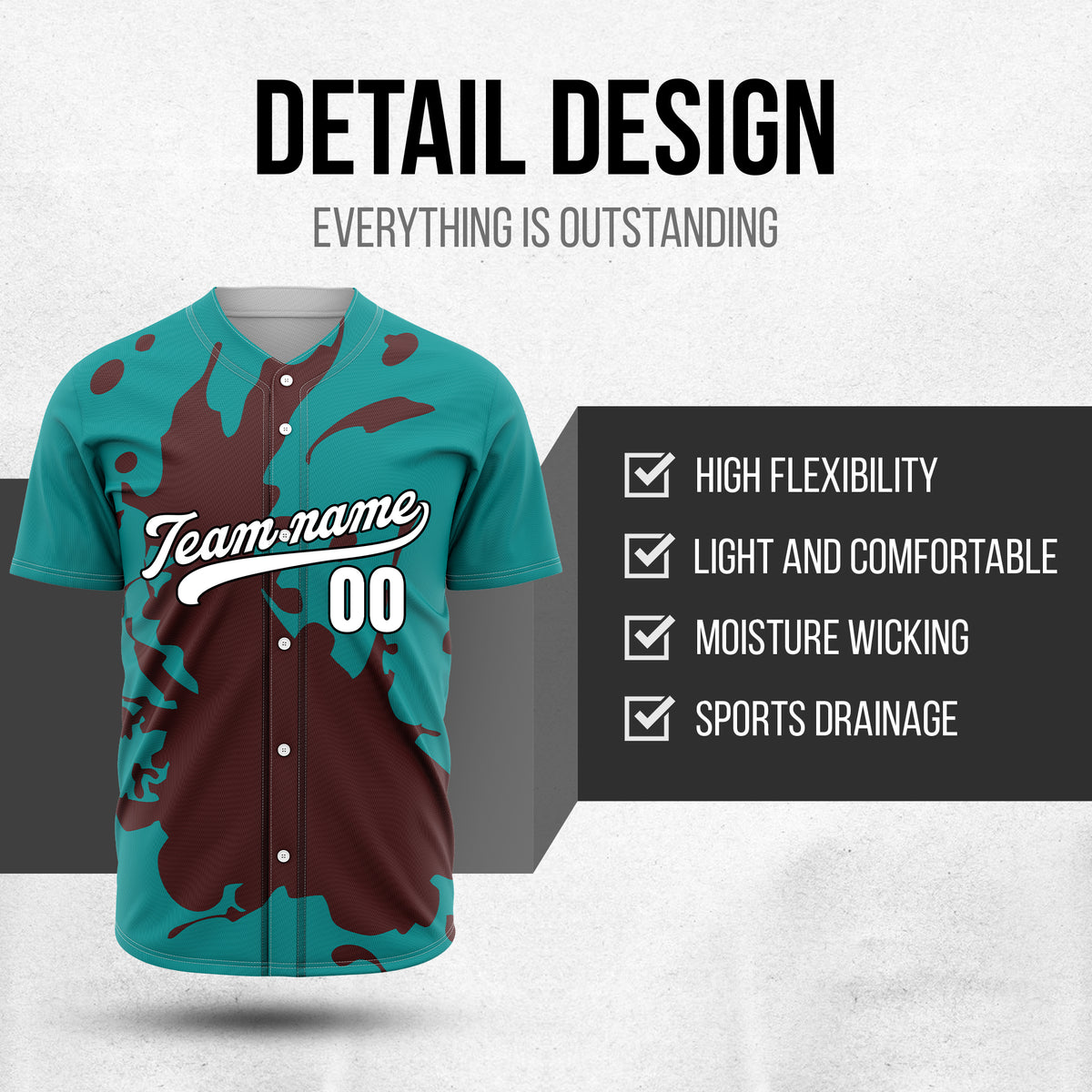 Custom Ink Splash Teal Baseball Sports Jersey Personalized Uniform with Name & Number