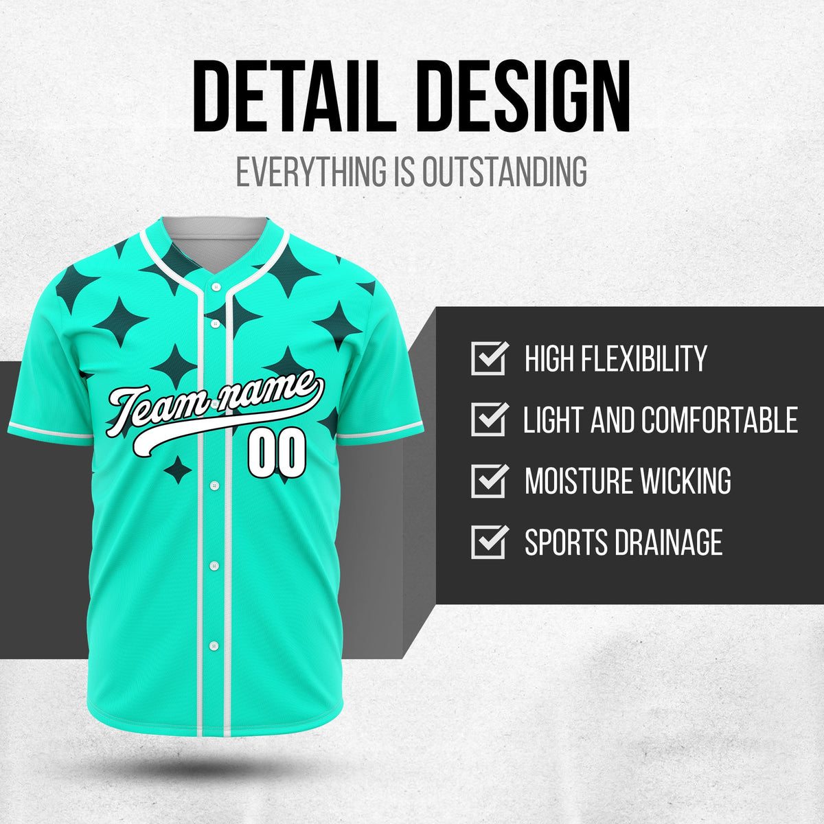 Custom Starlight Aqua Baseball Sports Jersey Personalized Uniform with Name & Number