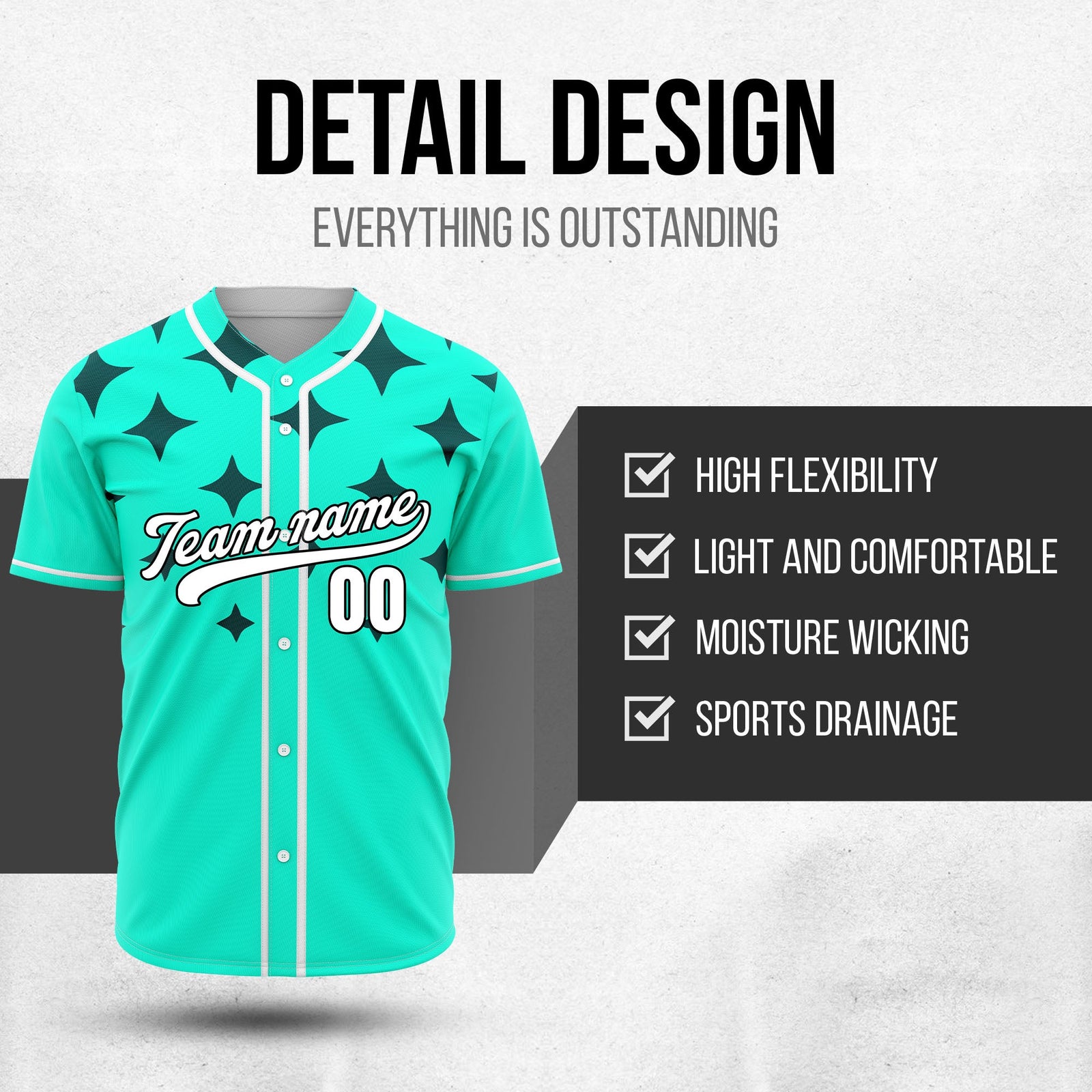 Custom Starlight Aqua Baseball Sports Jersey Personalized Uniform with Name & Number