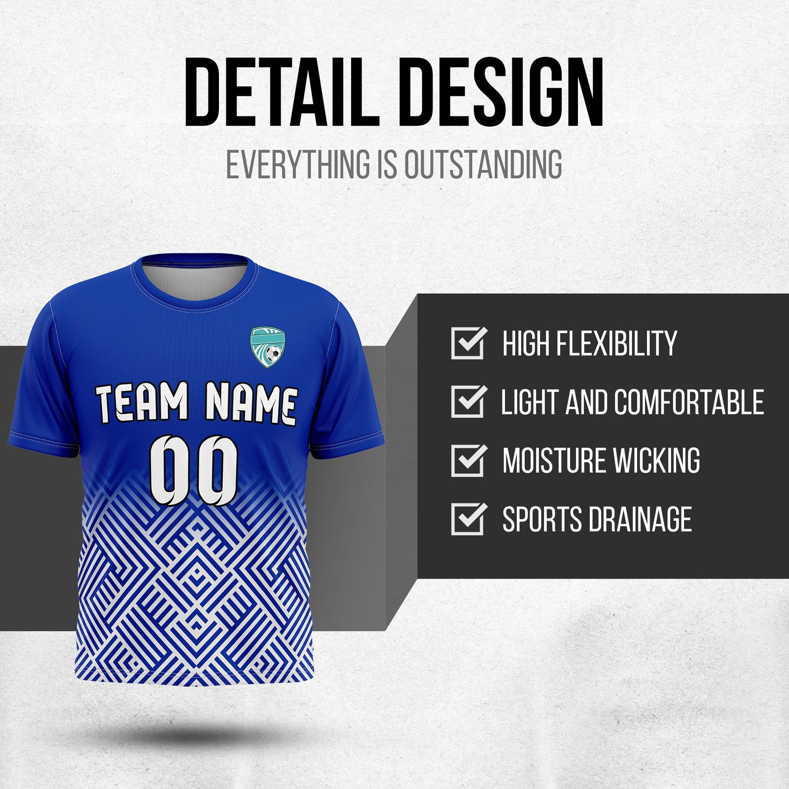 Custom Shadow Line R Side Pattern Soccer Navy Sport Tops Jersey