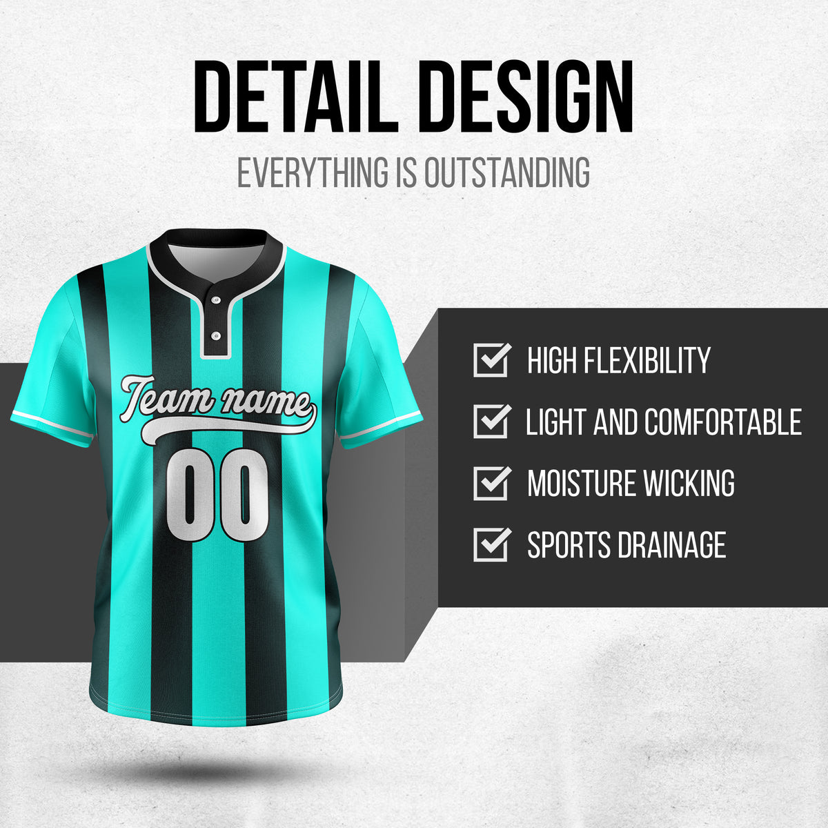 Custom Dual Stripe Aqua Baseball Sports Jersey Personalized Uniform with Name & Number