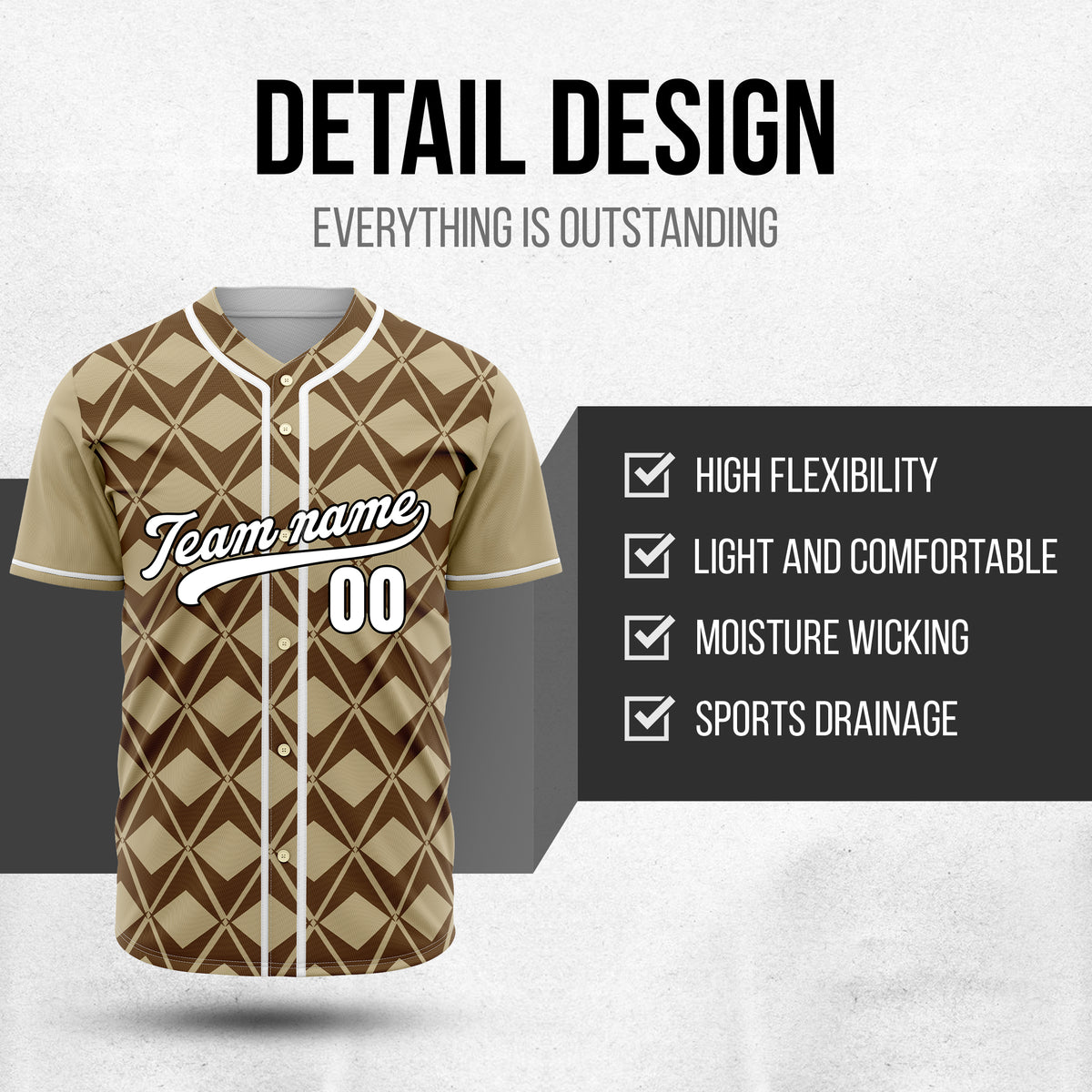 Custom Rhombus Blaze Khaki Baseball Sports Jersey Personalized Uniform with Name & Number