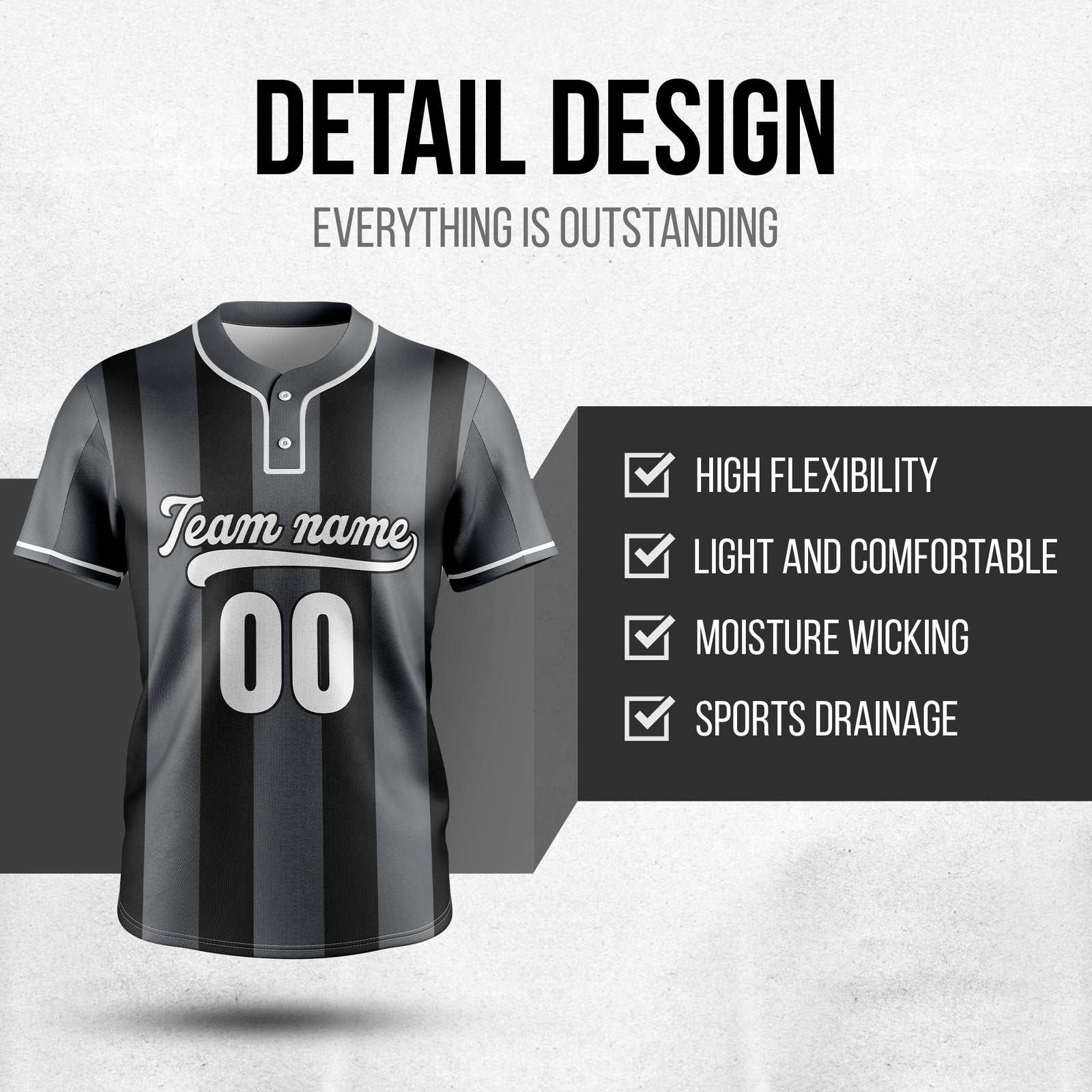 Custom Dual Stripe Dark Grey Baseball Sports Jersey Personalized Uniform with Name & Number