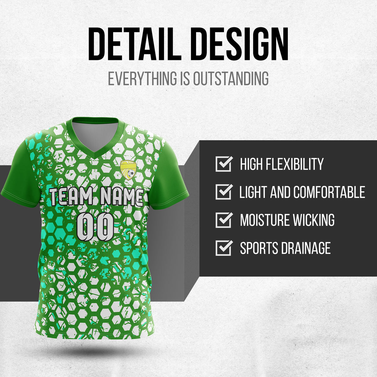 Custom Hex V-Full Pattern Green Soccer sport Tops Jersey