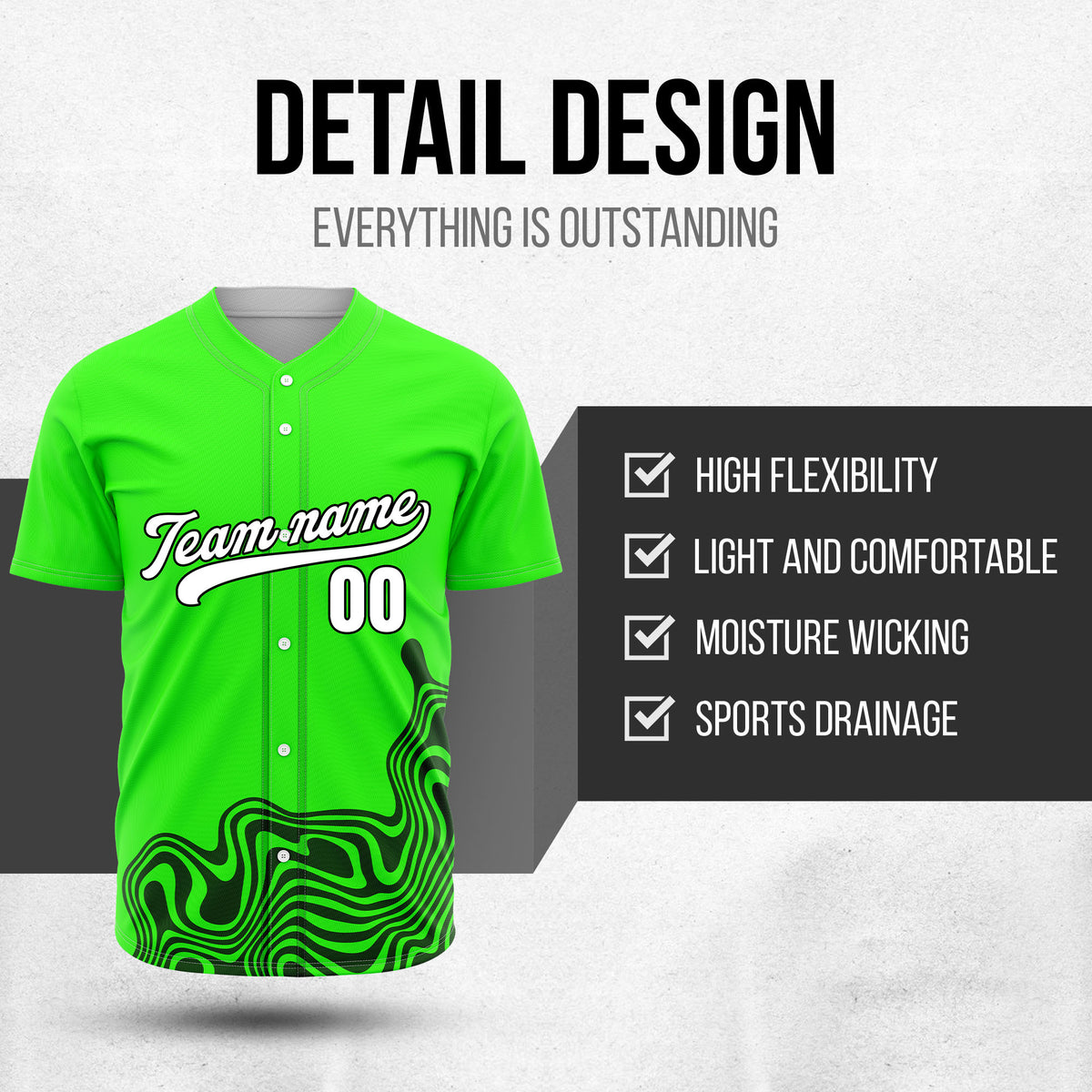 Custom Wave Neon Green Baseball Sport Jersey Personalized Uniform with Name & Number