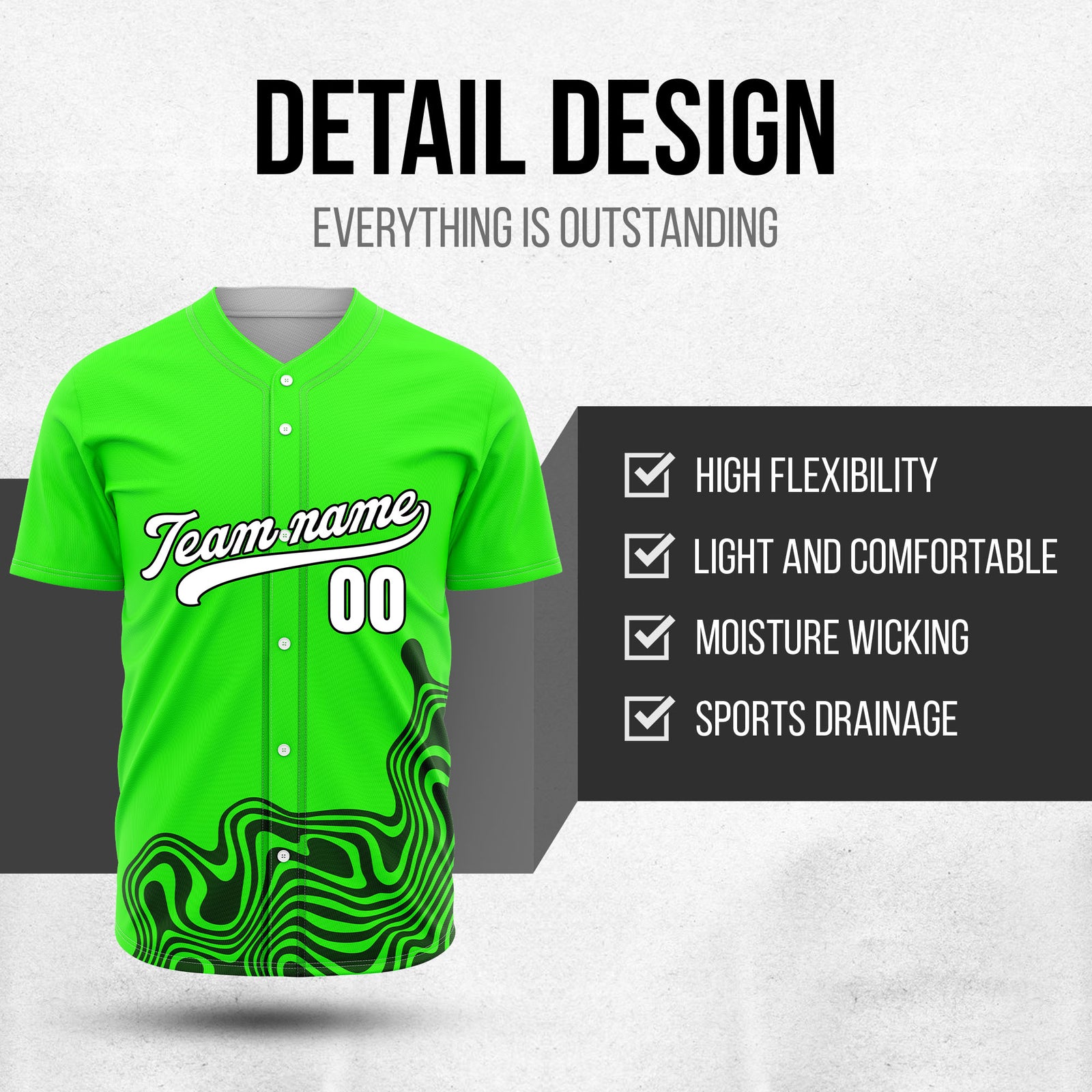 Custom Wave Neon Green Baseball Sport Jersey Personalized Uniform with Name & Number