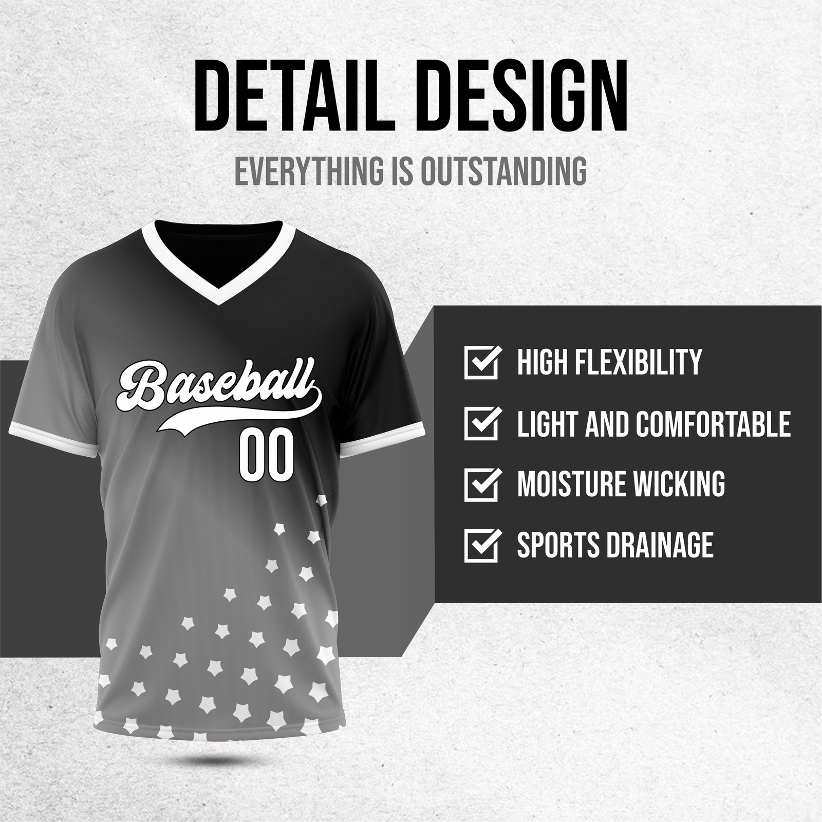 Custom Twilight Stars Baseball Dark Grey Sports Jersey Personalized Uniform with Name & Number