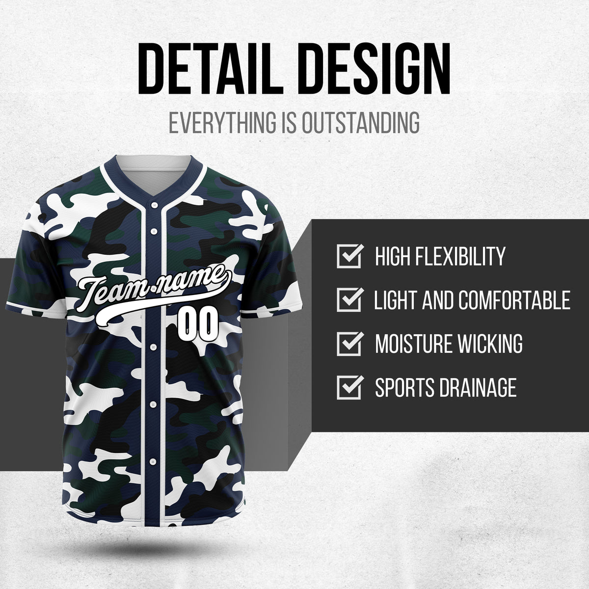 Custom Shadow Command Navy Baseball Sports Jersey Personalized Uniform with Name & Number
