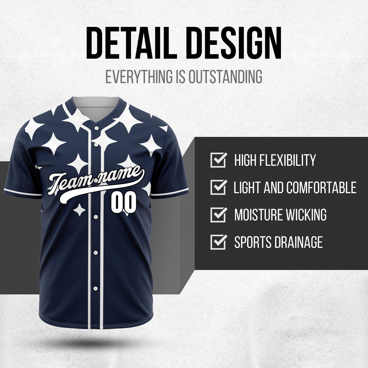 Custom Starlight Navy Baseball Sports Jersey Personalized Uniform with Name & Number