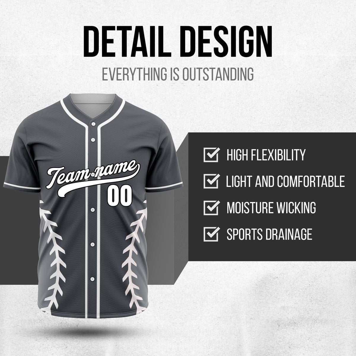 Custom Stitchline Baseball Dark Grey  Sports Jersey Personalized Uniform with Name & Number