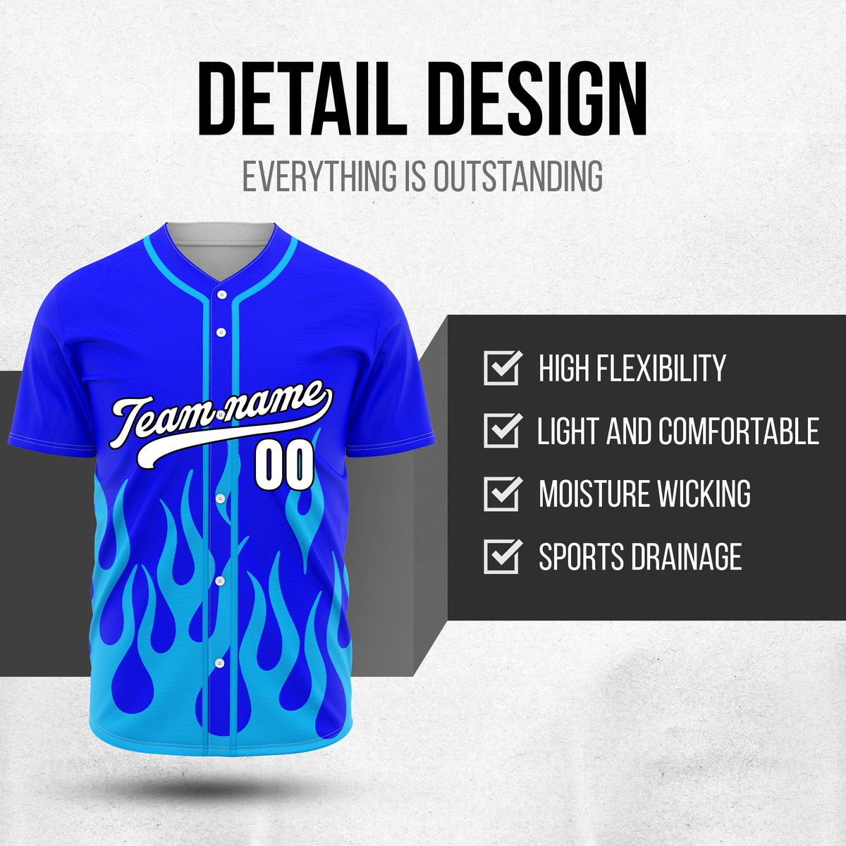 Custom Frost Fire Blue Baseball Sports Jersey Personalized Uniform with Name & Number