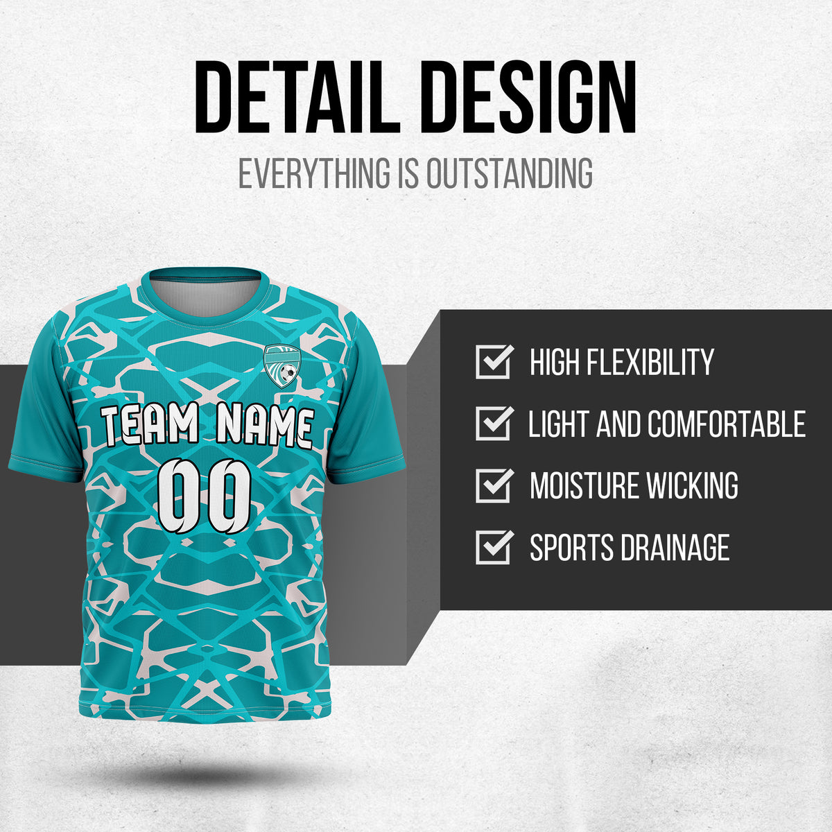 Custom Wild Pulse R-Full Pattern Soccer Teal Sport Tops Jersey