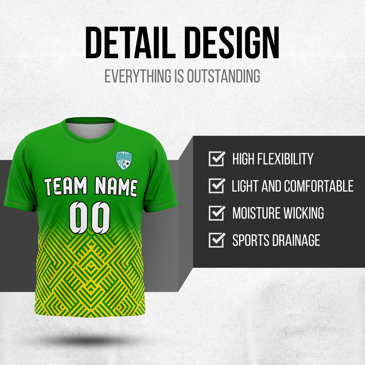 Custom Shadow Line R Side Pattern Soccer Green Sport Tops Jersey