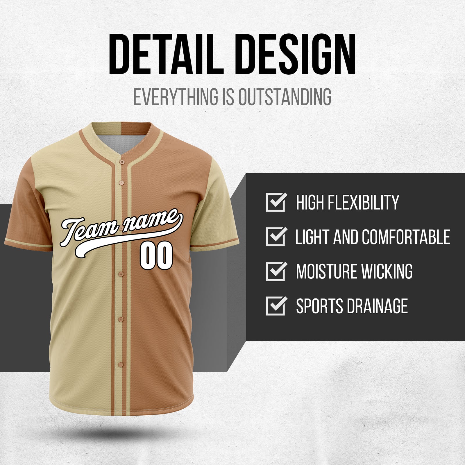 Custom Split Baseball Khaki Sports Jersey Personalized Uniform with Name & Number
