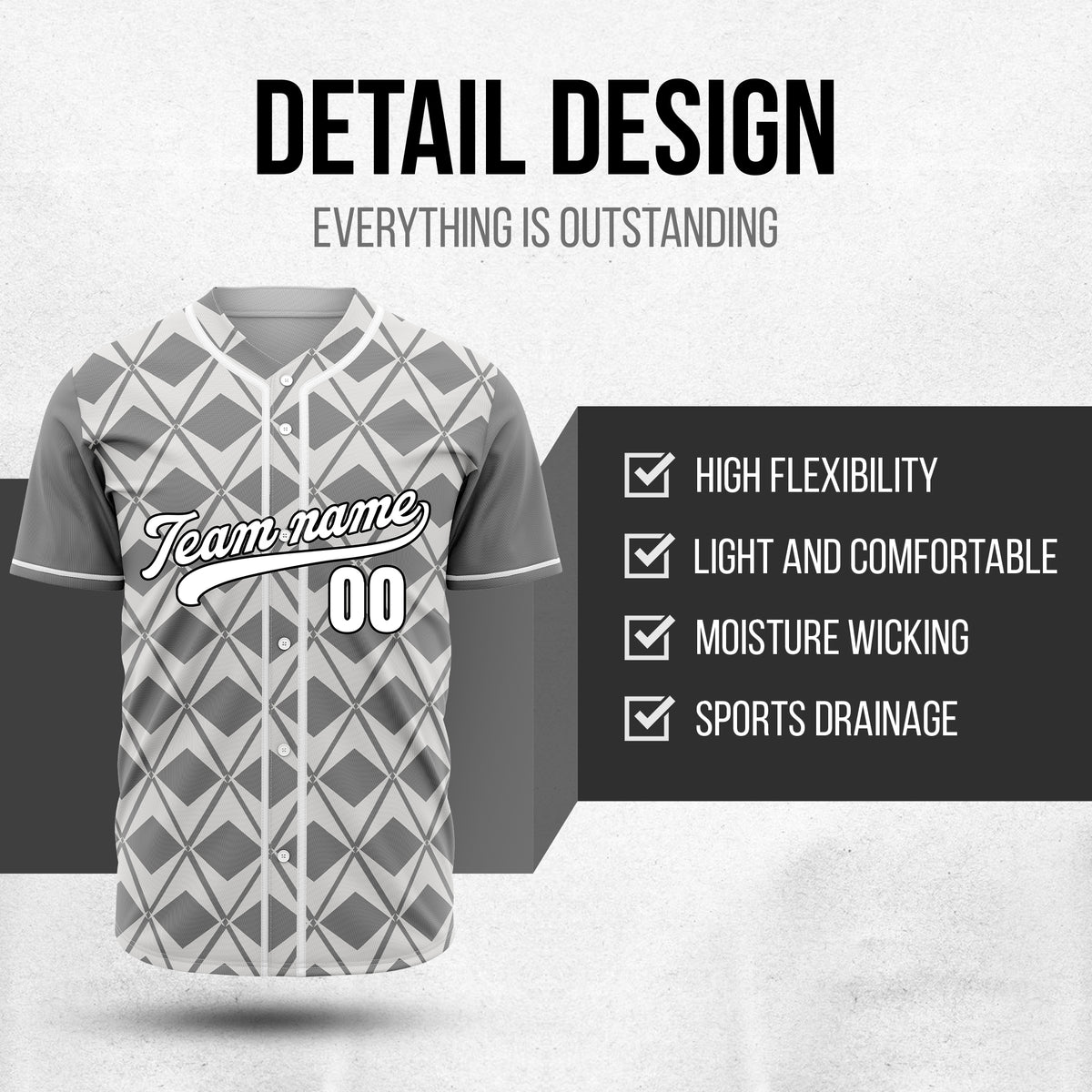 Custom Rhombus Blaze Grey Baseball Sports Jersey Personalized Uniform with Name & Number