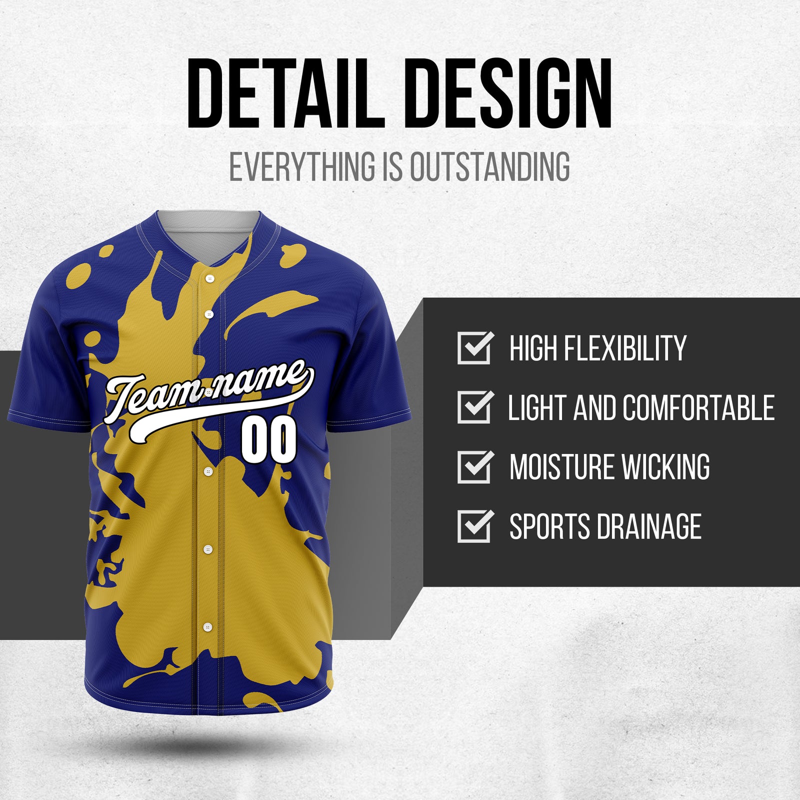 Custom Ink Splash Navy Baseball Sports Jersey Personalized Uniform with Name & Number