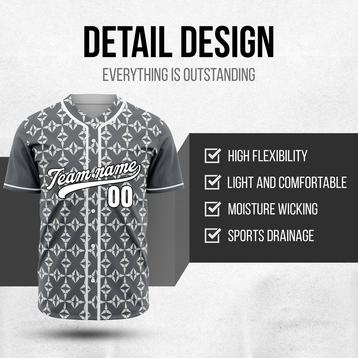 Custom Rhombic Dark Grey Baseball Sports Jersey Personalized Uniform with Name & Number