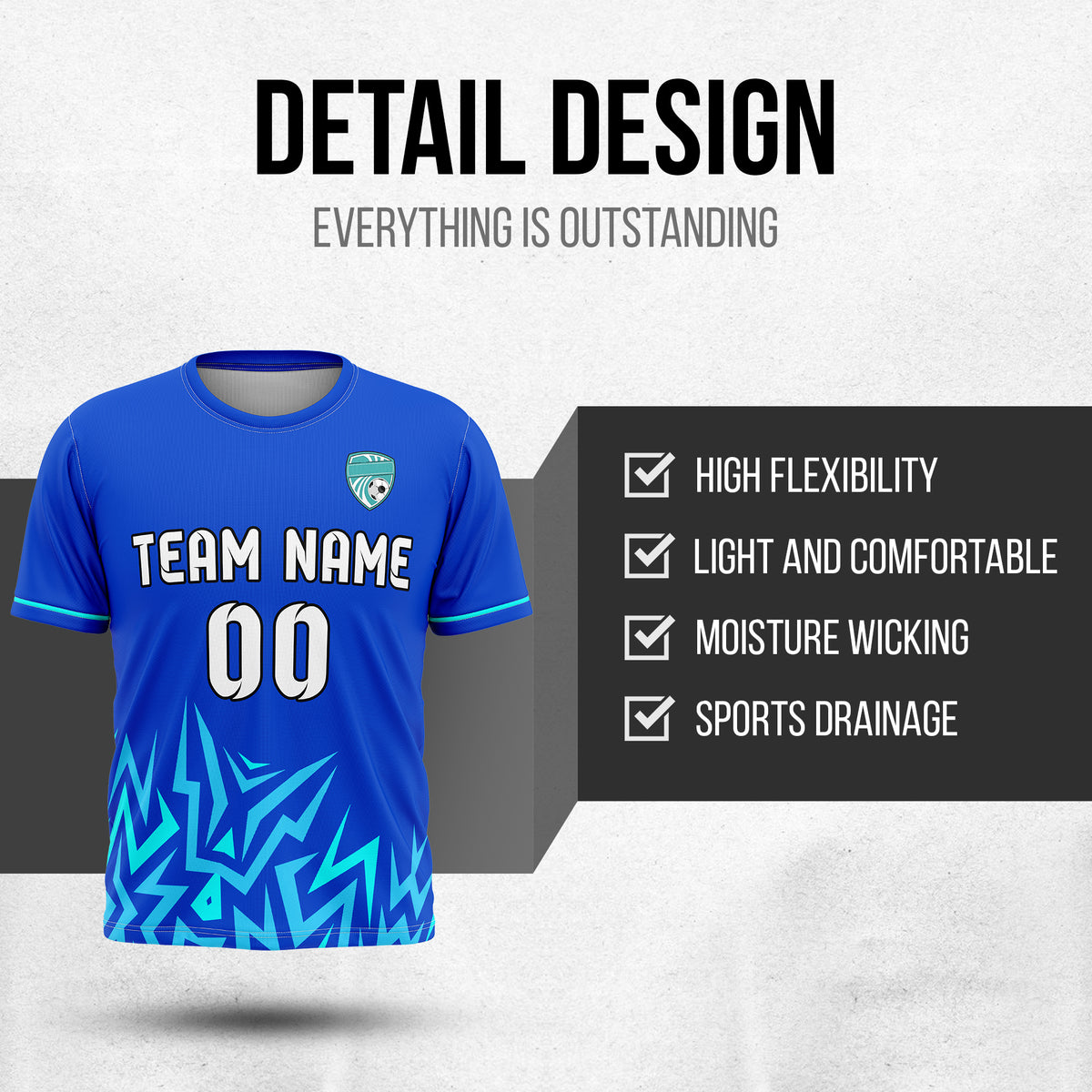Custom Spark Strike R Side Pattern Soccer Blue Sport Tops Jersey