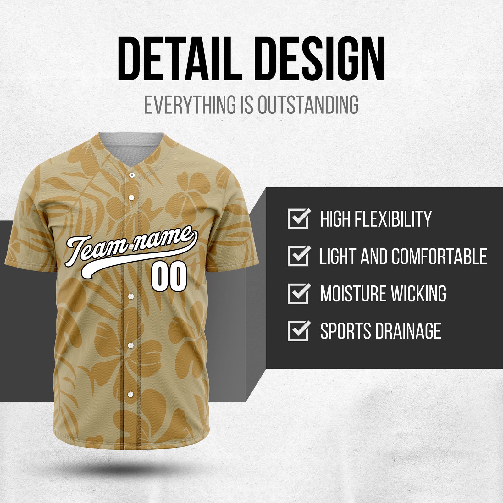 Custom Hawaiian Khaki Baseball Sports Jersey Personalized Uniform with Name & Number