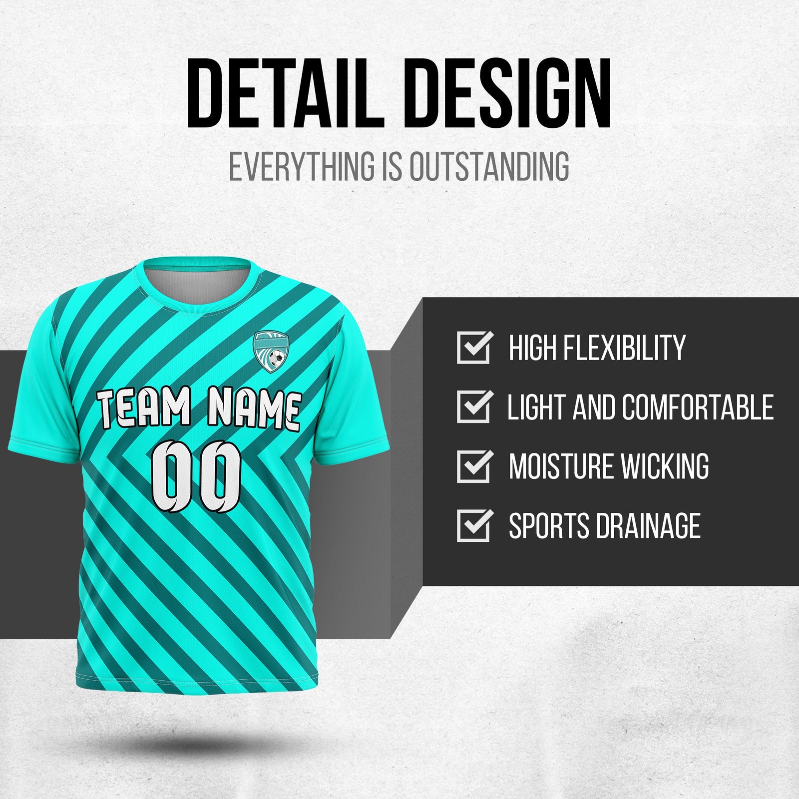 Custom Soccer R Stripes D3 Pro Line Aqua Sports Tops Jersey