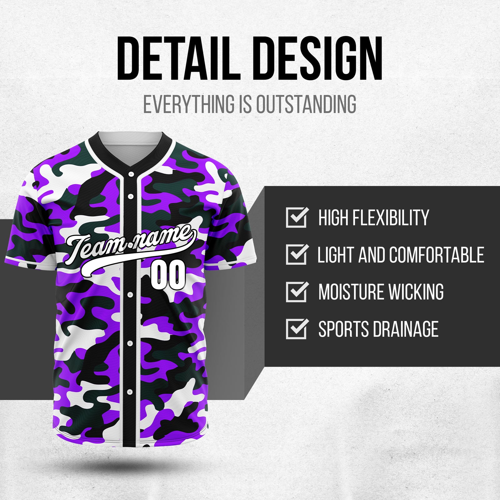 Custom Shadow Command Purple Baseball Sports Jersey Personalized Uniform with Name & Number