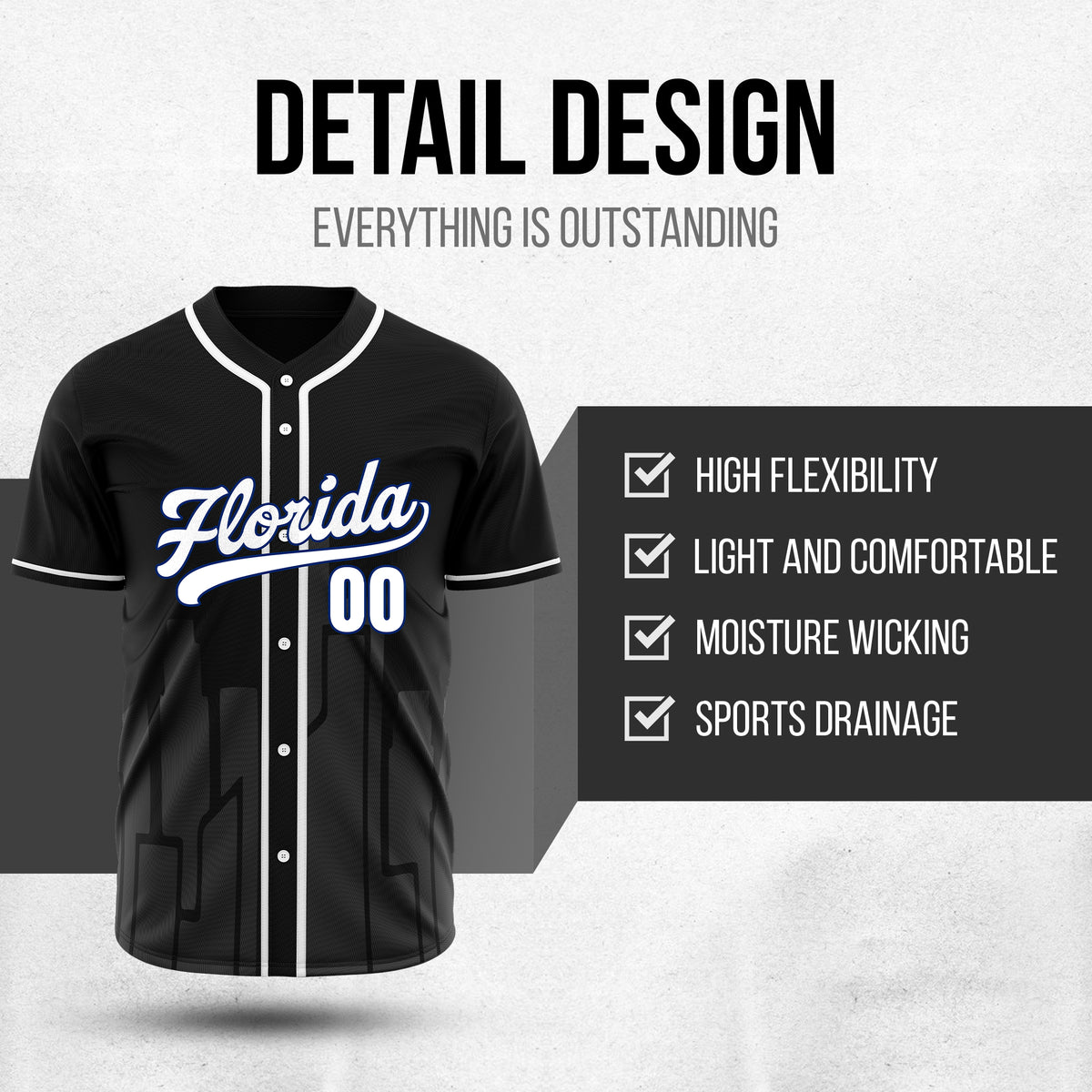 Custom City Flux Black Baseball Sports Jersey Personalized Uniform with Name & Number