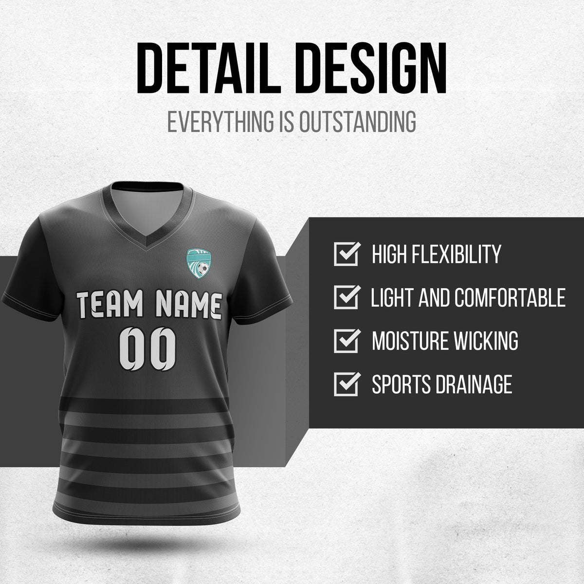 Custom BaseLine V Stripe Pattern Dark Grey Soccer sport Tops Jersey