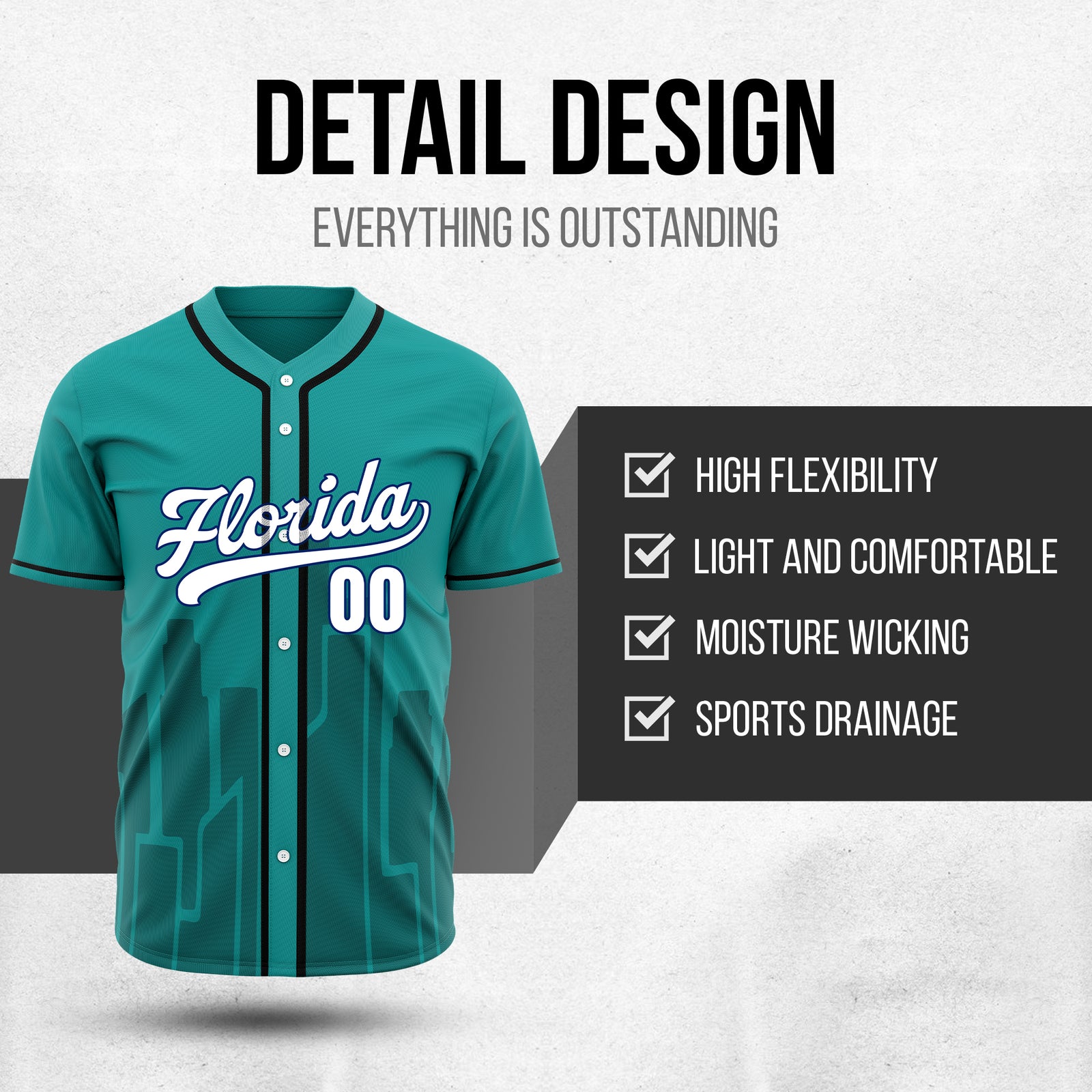 Custom City Flux Teal Baseball Sports Jersey Personalized Uniform with Name & Number