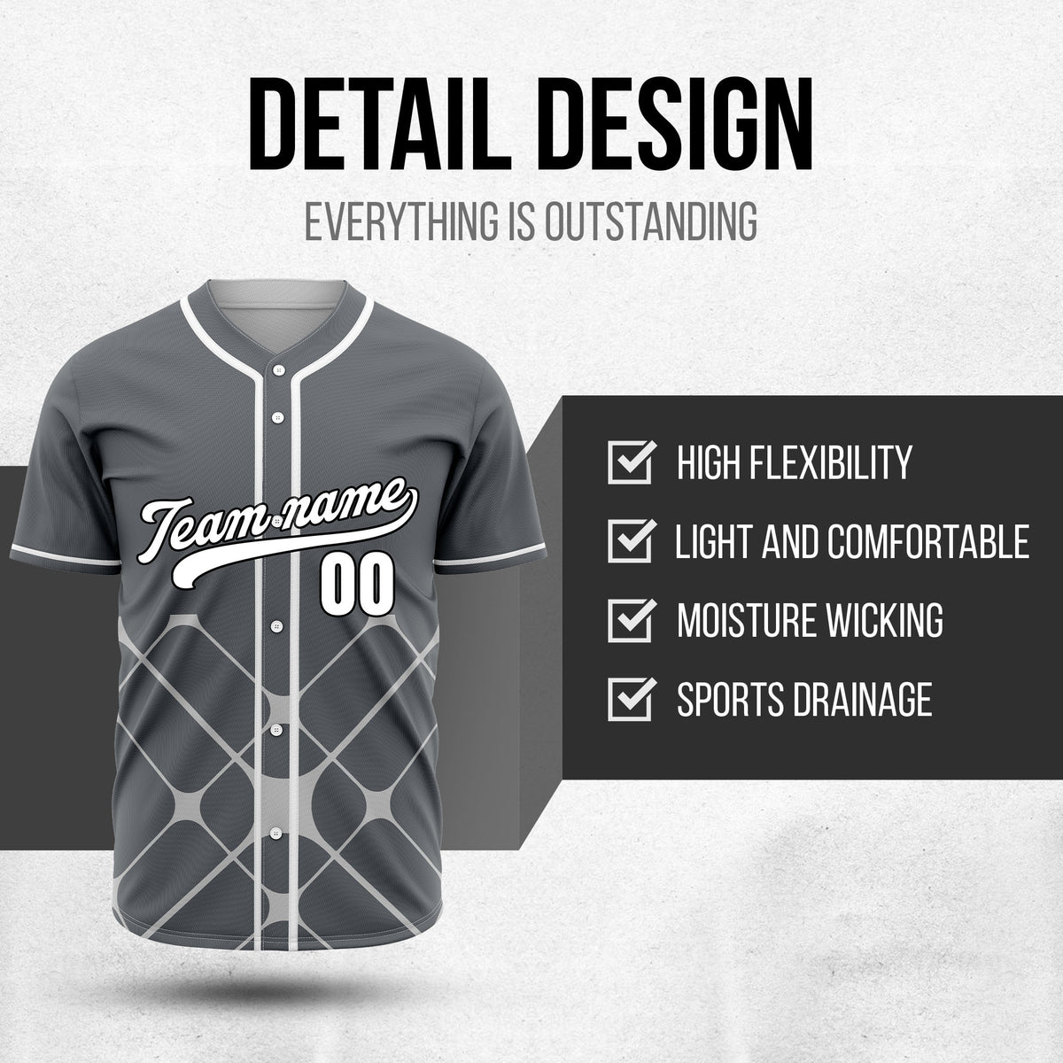 Custom Gridlock Dark Grey Baseball Sports Jersey Personalized Uniform with Name & Number