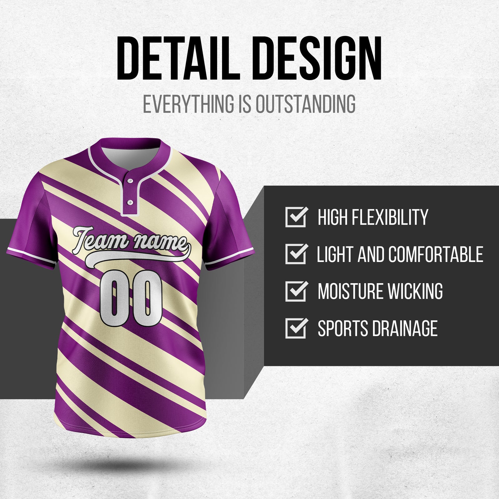 Custom Bold Flow Purple Baseball Sports Jersey Personalized Uniform with Name & Number