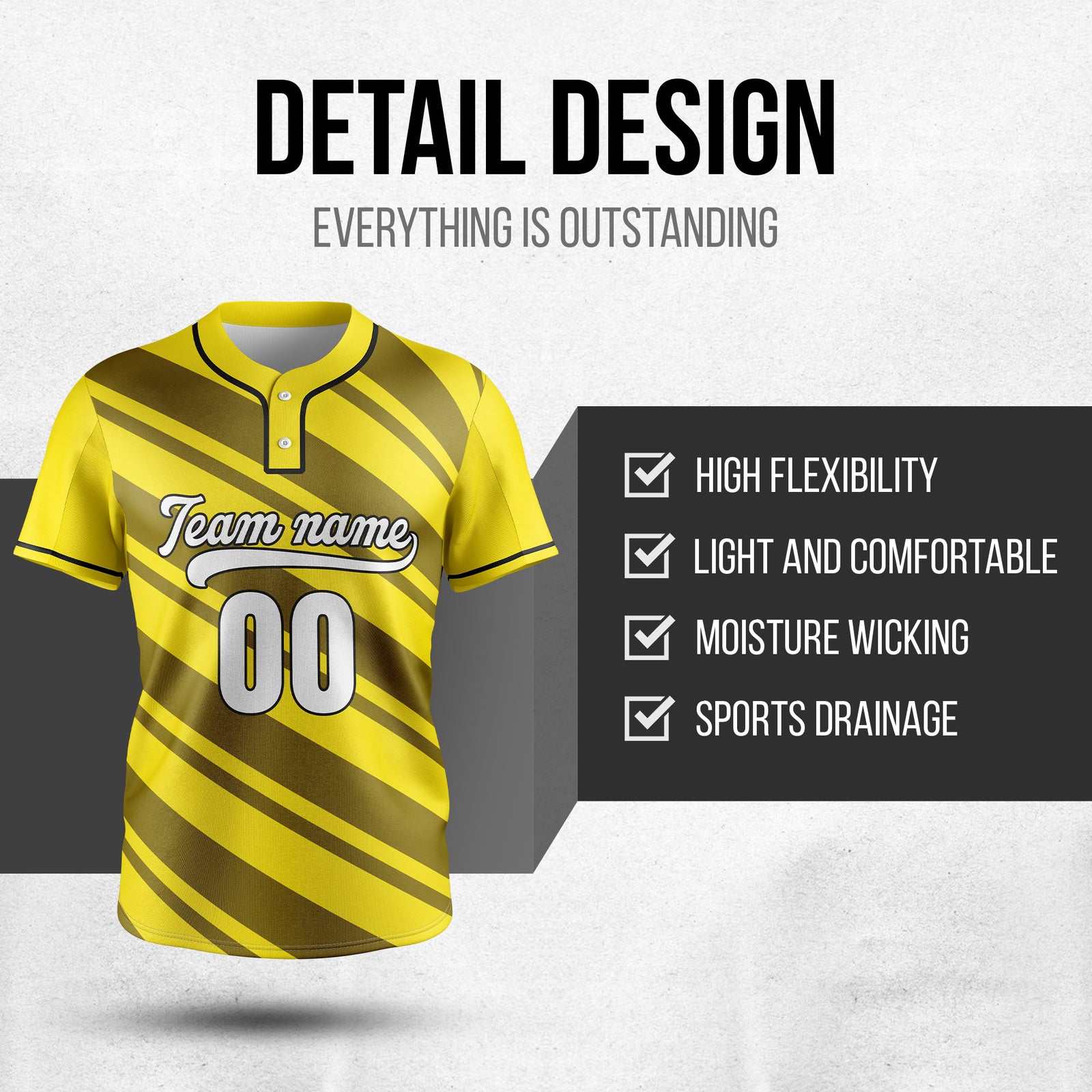 Custom Bold Flow Yellow Baseball Sports Jersey Personalized Uniform with Name & Number