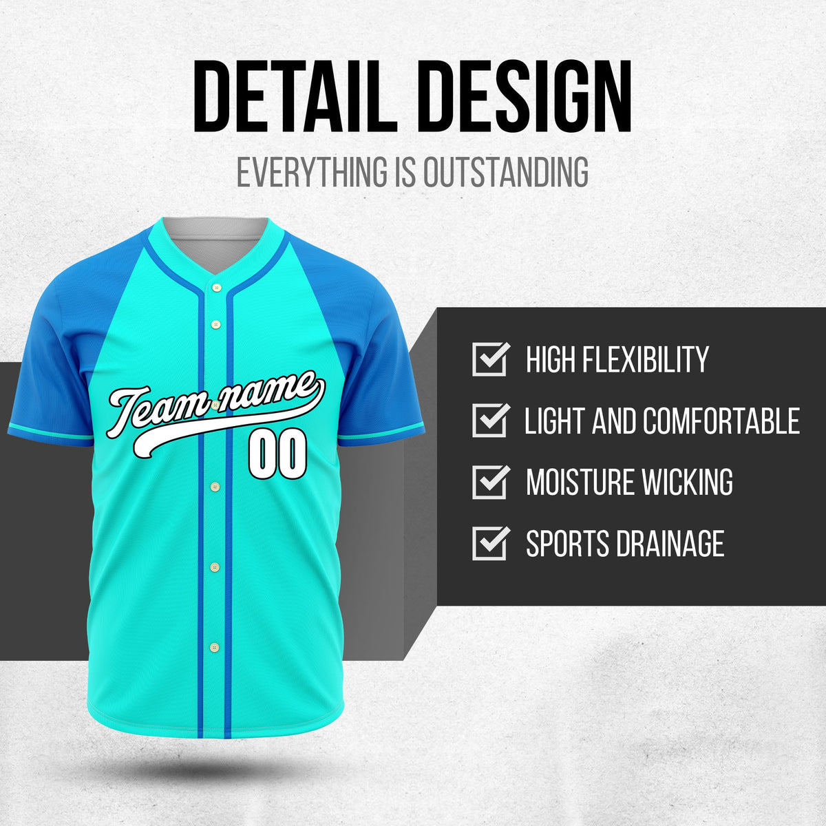Custom Desert Blaze Aqua Raglan Style Baseball Sports Jersey Personalized Uniform with Name & Number
