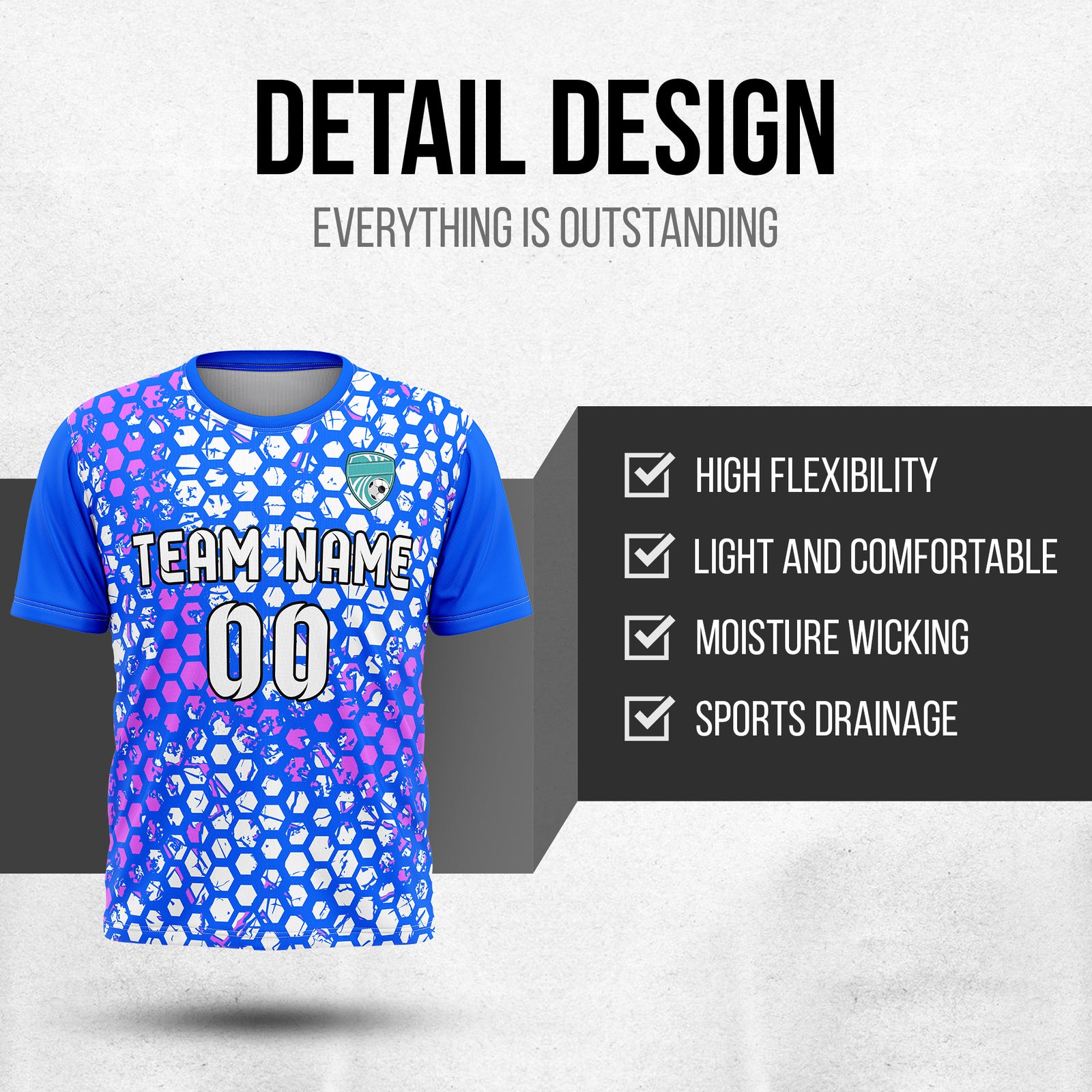 Custom Hex R-Full Pattern Soccer Blue Sport Tops Jersey
