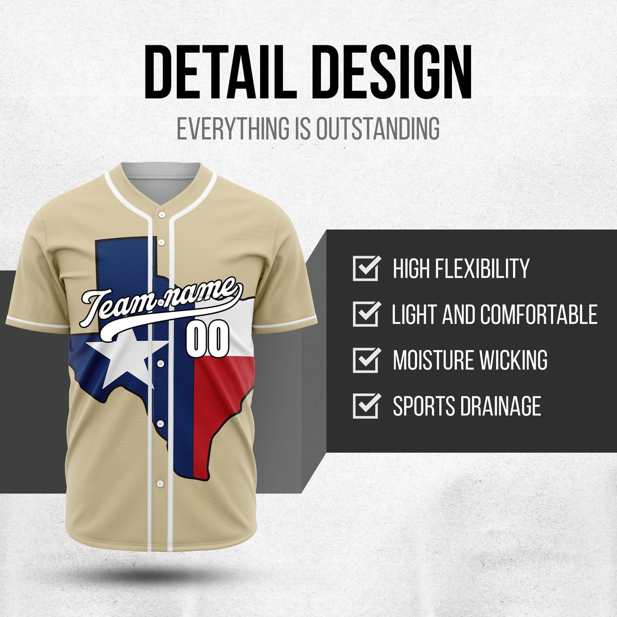 Custom Texas Glory Baseball Sports Jersey Personalized Uniform with Name & Number