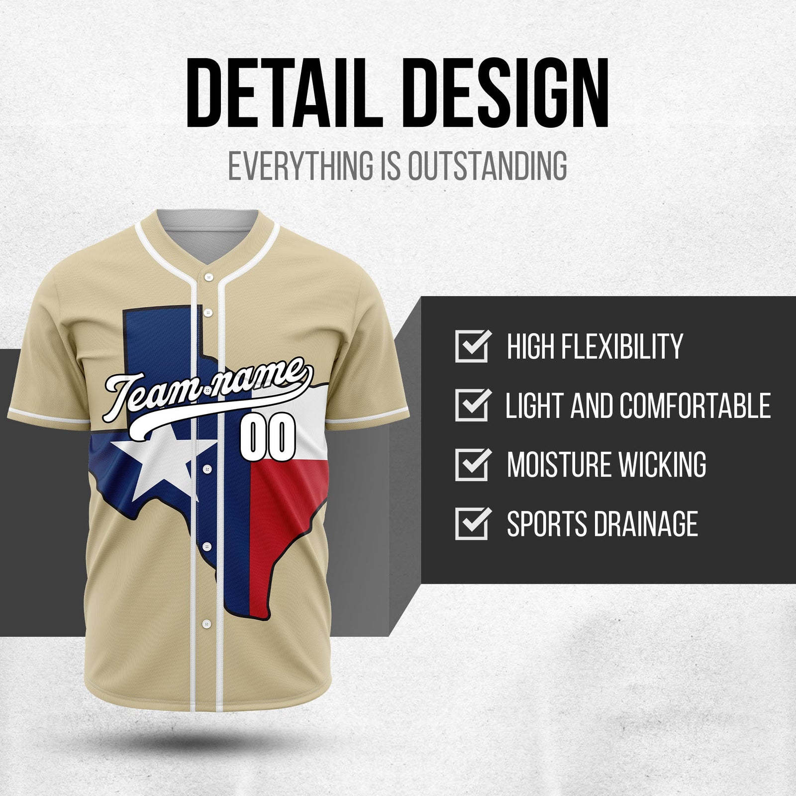Custom Texas Glory Baseball Sports Jersey Personalized Uniform with Name & Number