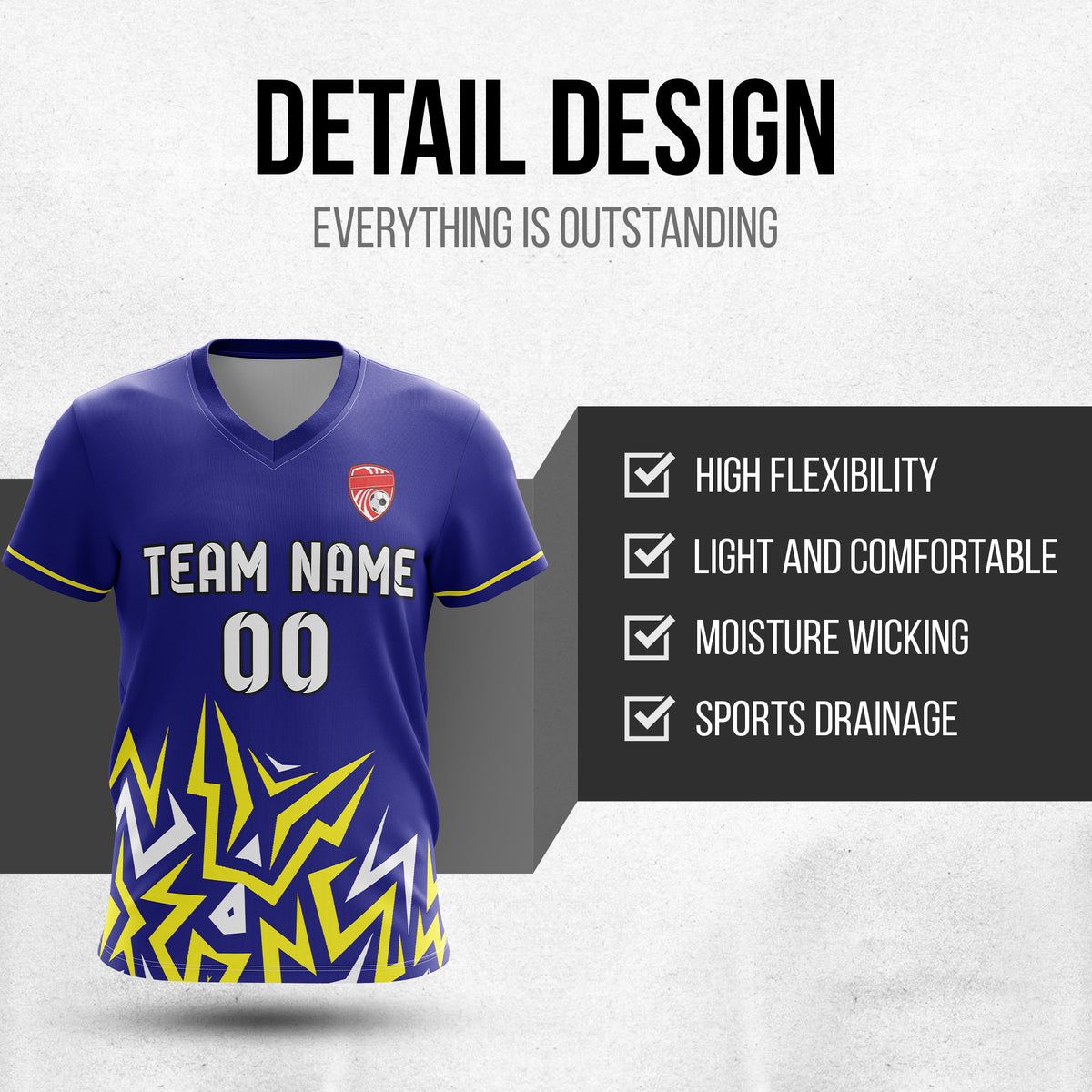 Custom Spark Strike V-Side Pattern Navy Soccer sport Tops Jersey