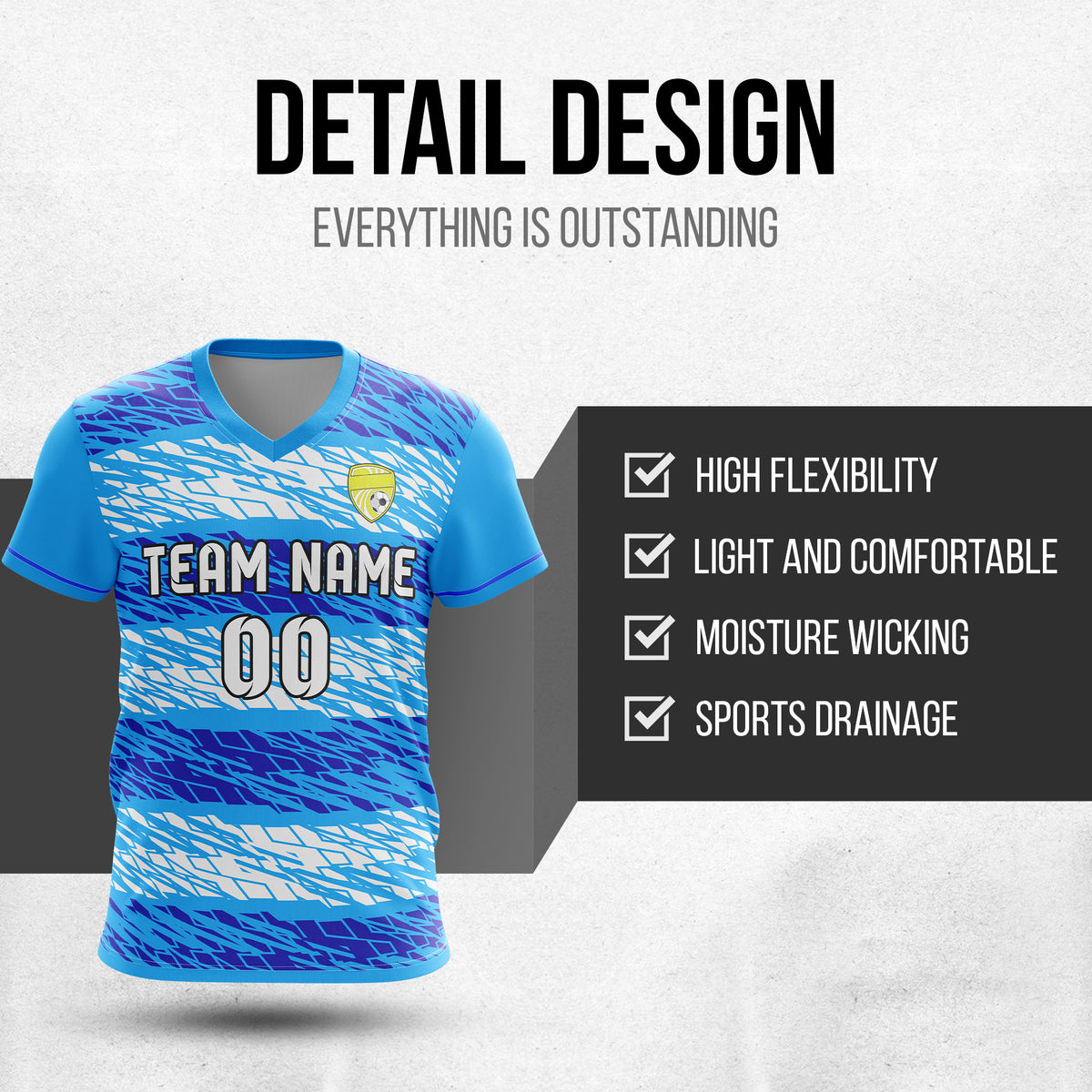 Custom Flare Strike V-Full Pattern Aqua Soccer sport Tops Jersey