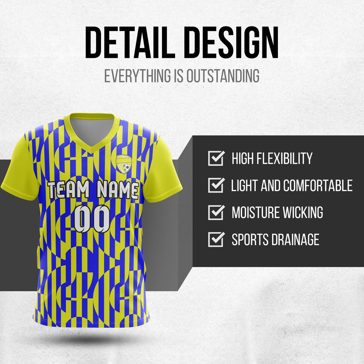 Custom Pulse Grid V-Full Pattern Yellow Soccer sport Tops Jersey