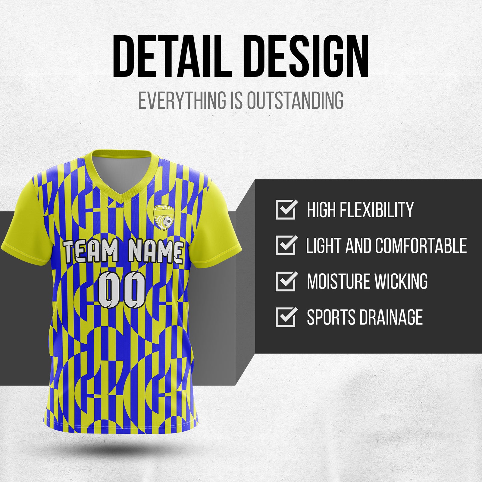 Custom Pulse Grid V-Full Pattern Yellow Soccer sport Tops Jersey