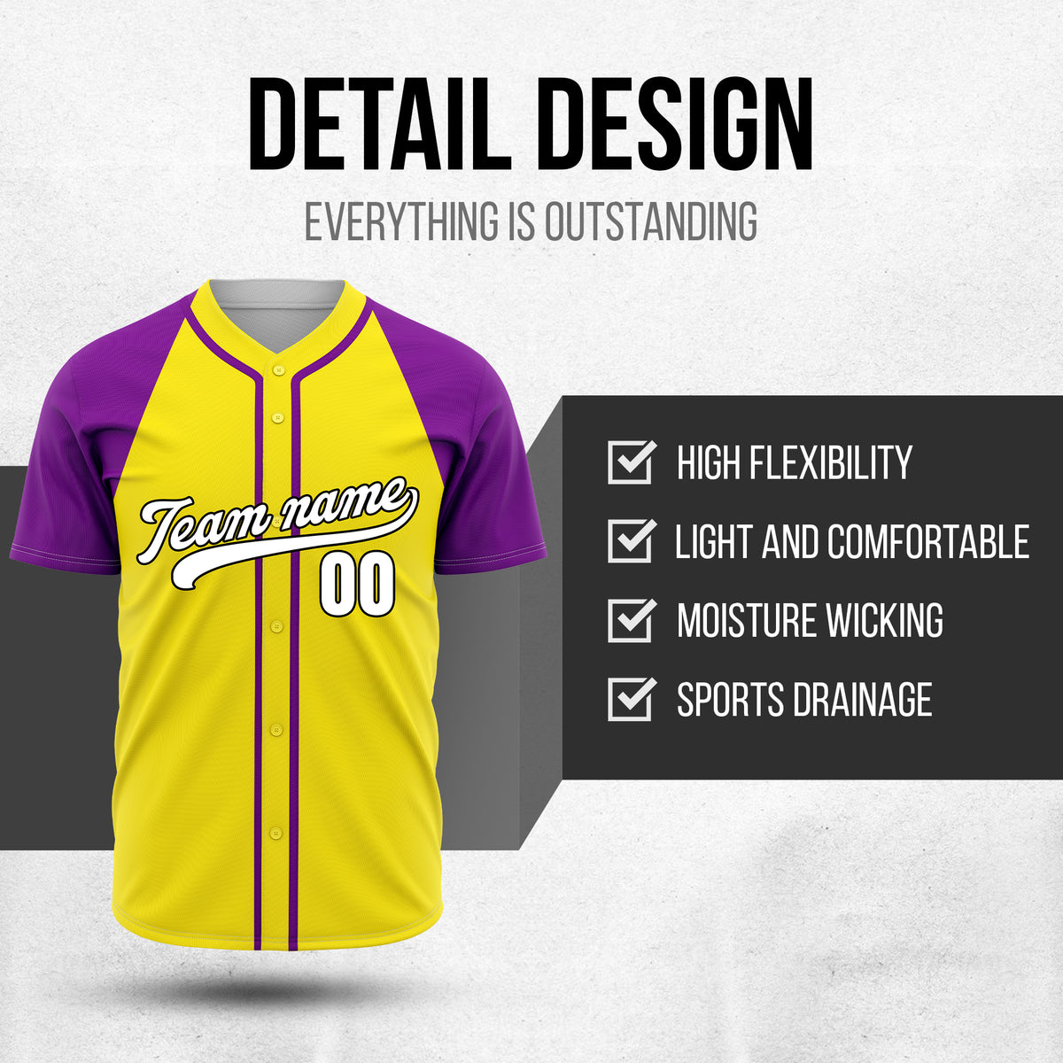 Custom Baseline Baseball Yellow Sports Jersey Personalized Uniform with Name & Number