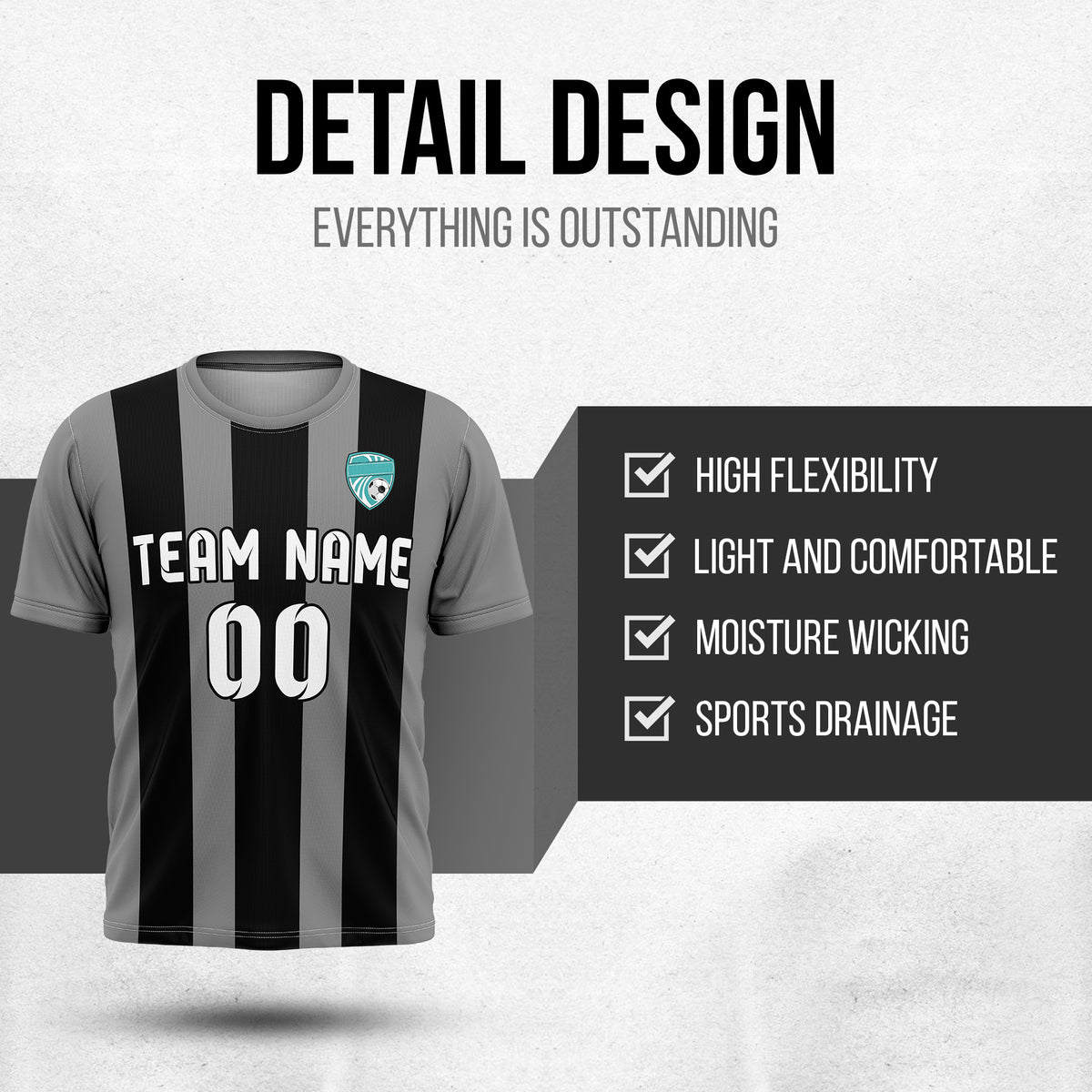 Custom Striker Stripe Dark Grey Soccer sport Tops Jersey