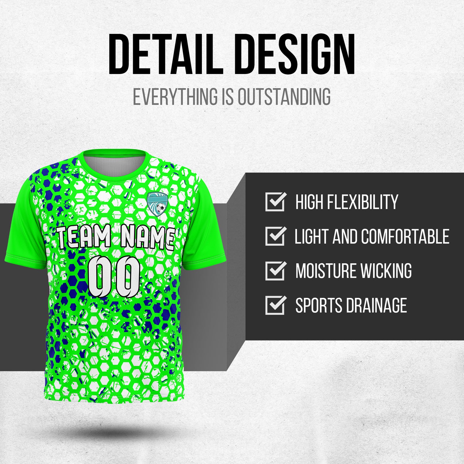 Custom Hex R-Full Pattern Soccer Neon Green Sport Tops Jersey