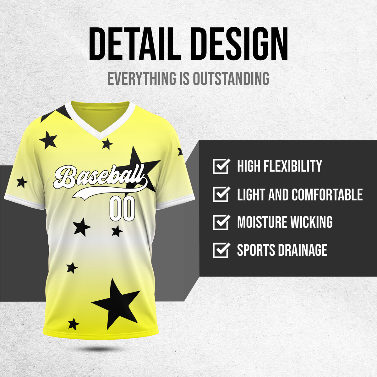 Custom Starfall Gradient Baseball Yellow Sports Jersey Personalized Uniform with Name & Number